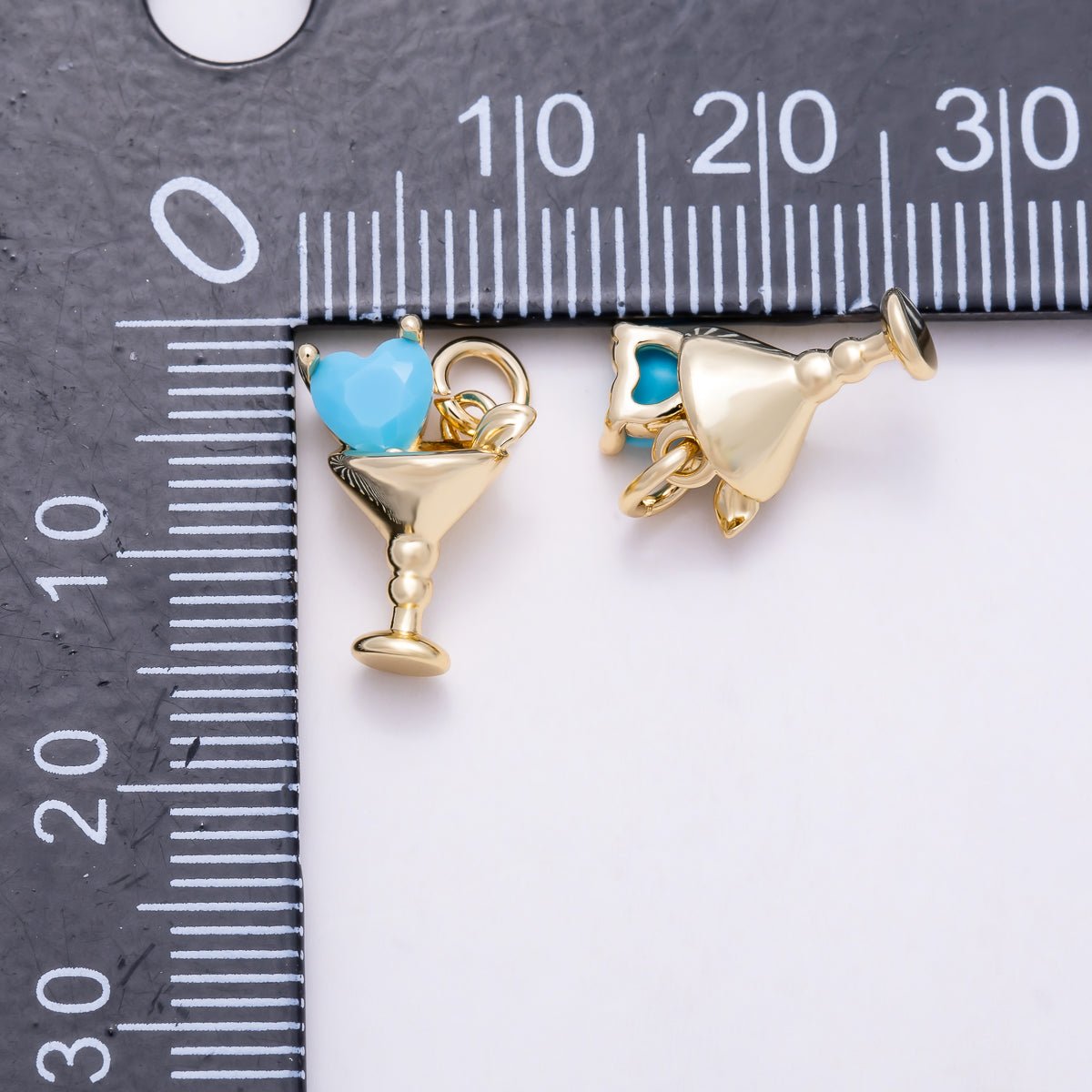 16K Gold Filled 14mm Turquoise Gemstone Heart Cocktail Martini Glass 3D Multidimensional Charm | Charms-02056 - DLUXCA