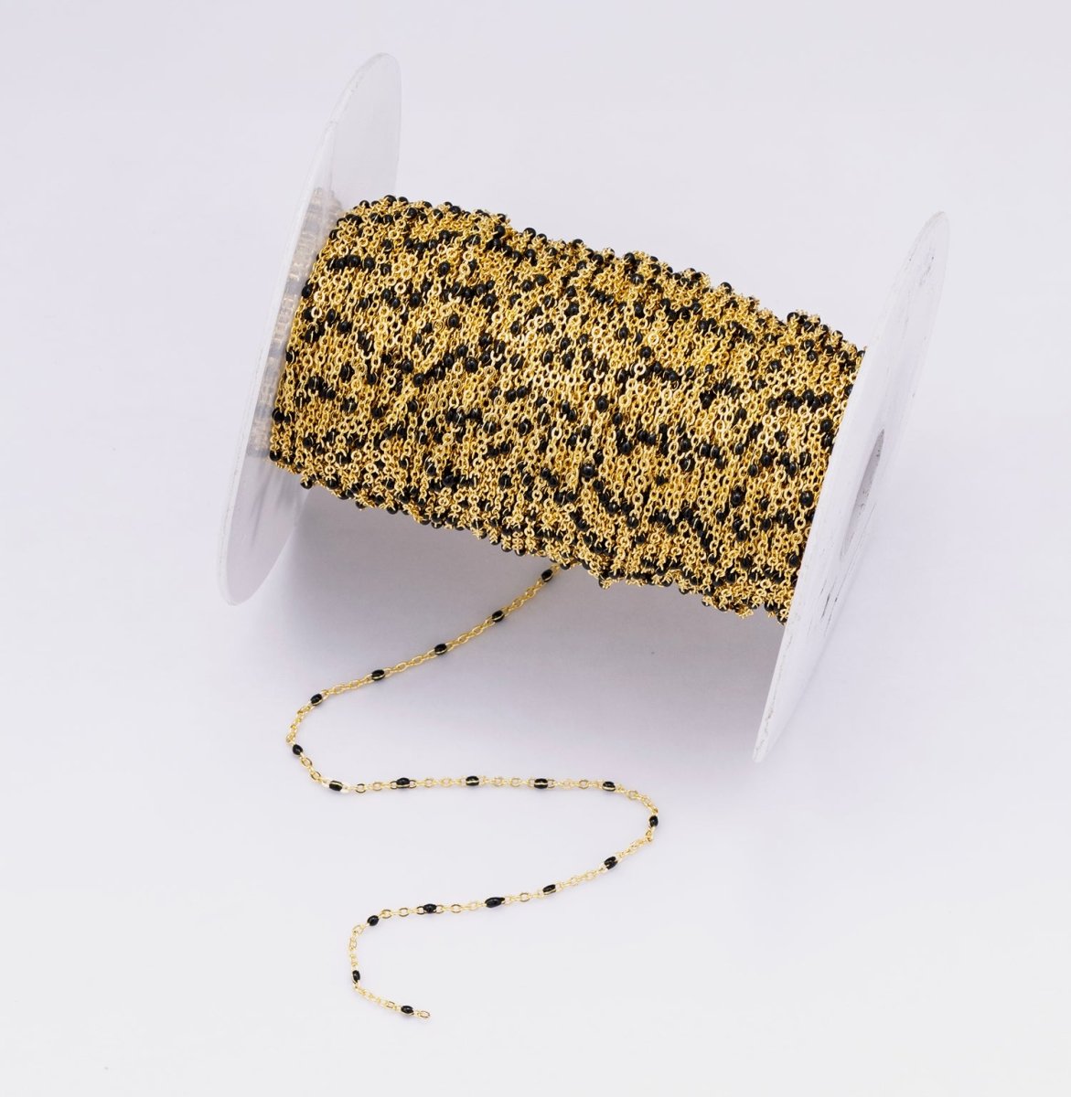 16K Gold Filled 1.5mm Black Enamel Ball Satellite Unfinished Chain by Yard | Roll - 01866 - DLUXCA