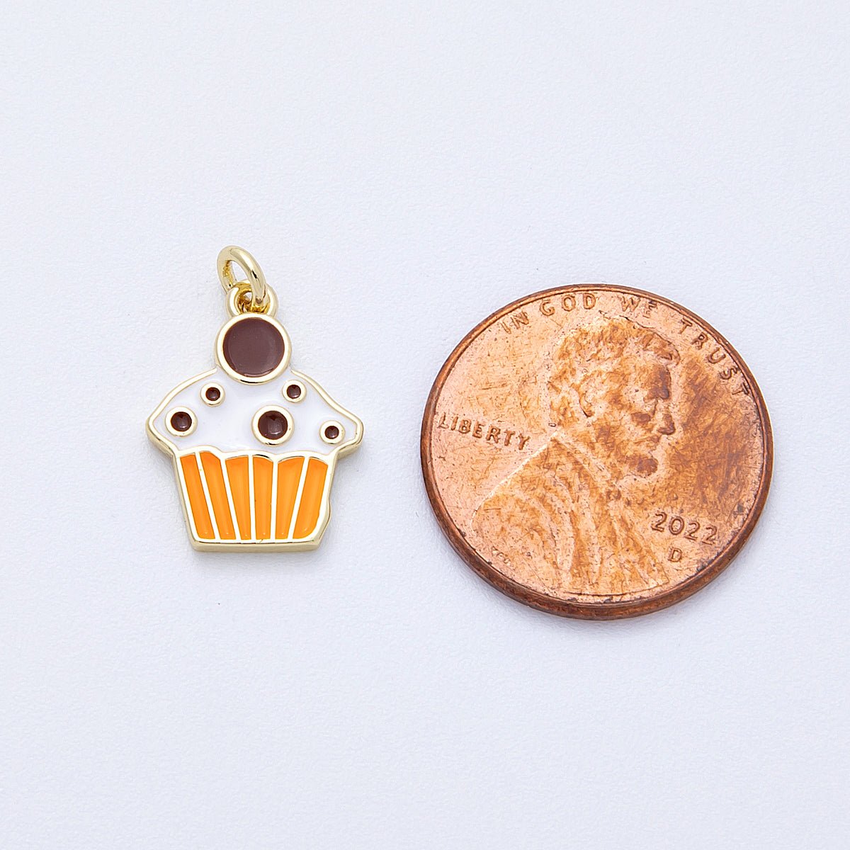 16K Gold Filled 15mm Brown, Pink Enamel Cupcake Charm | Charms - 00155 - Charms - 00156 - DLUXCA