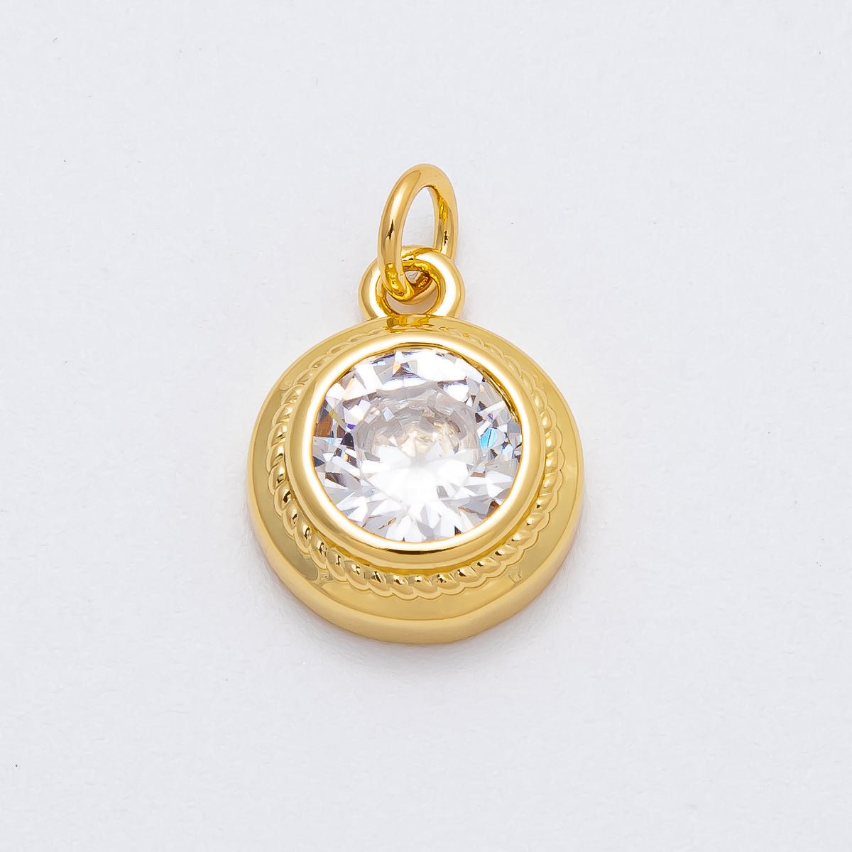 16K Gold Filled 15mm Clear CZ Bezel Round Solitaire Charm | Charms - 00473 - DLUXCA