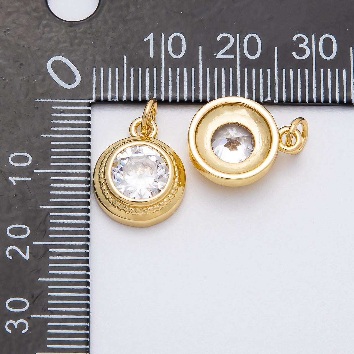 16K Gold Filled 15mm Clear CZ Bezel Round Solitaire Charm | Charms - 00473 - DLUXCA