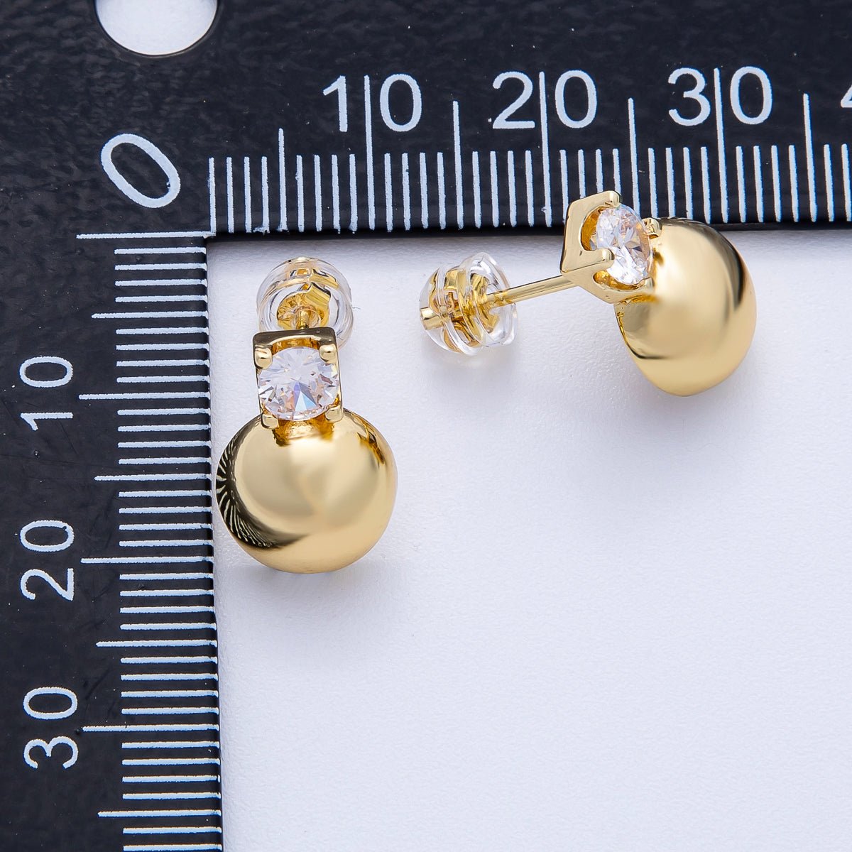 16K Gold Filled 15mm Clear CZ Dome Round Ball Stud | Earrings - 00233 - DLUXCA
