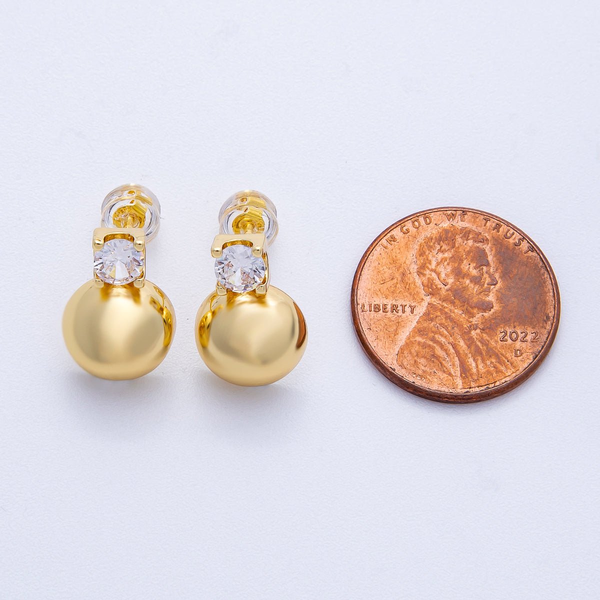 16K Gold Filled 15mm Clear CZ Dome Round Ball Stud | Earrings - 00233 - DLUXCA