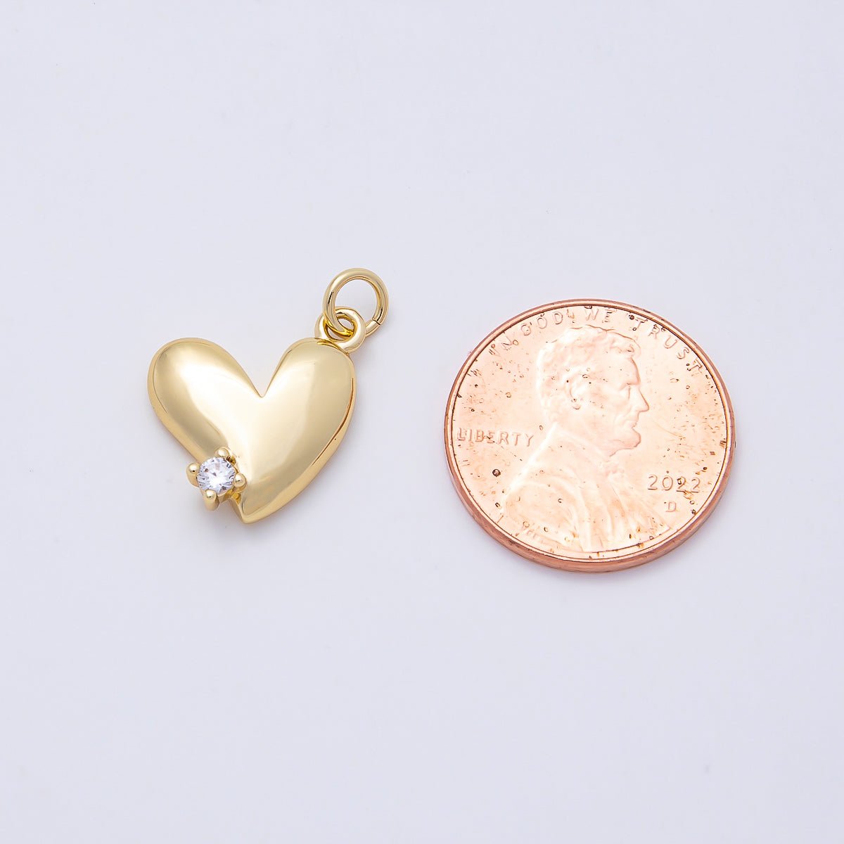 16K Gold Filled 15mm Clear CZ Heart Mini Charm | Charms-01171 - DLUXCA