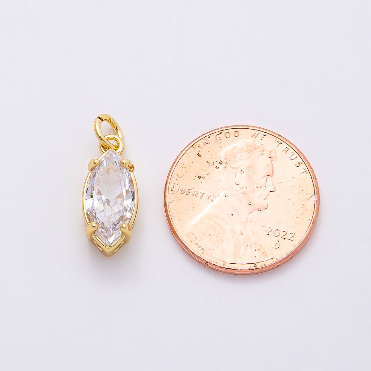 16K Gold Filled 15mm Clear CZ Marquise Solitaire Charm | Charms - 00819 - DLUXCA