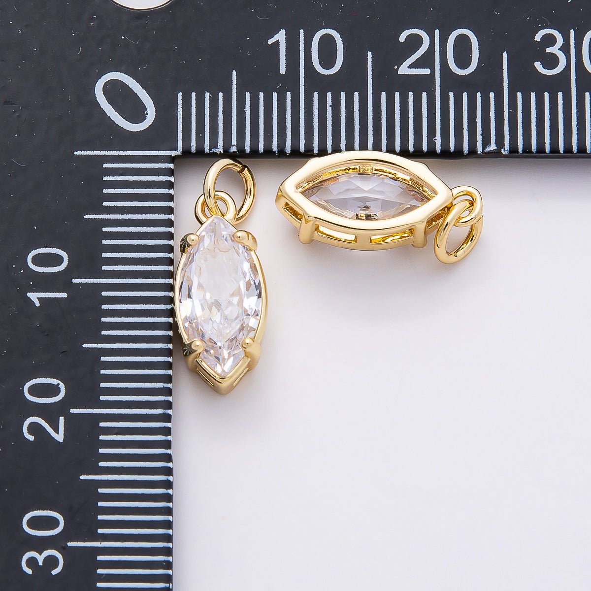 16K Gold Filled 15mm Clear CZ Marquise Solitaire Charm | Charms - 00819 - DLUXCA