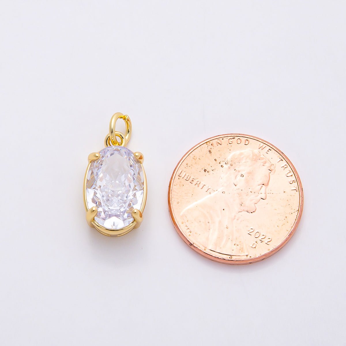 16K Gold Filled 15mm Clear CZ Oval Solitaire Charm | Charms - 00817 - DLUXCA