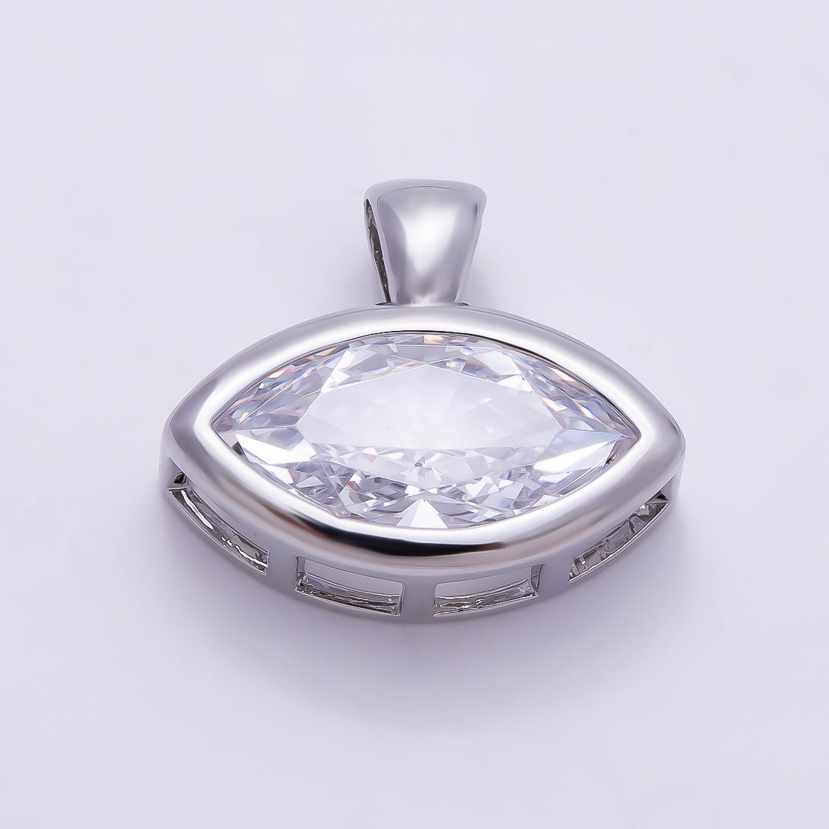 16K Gold Filled 15mm Clear Marquise CZ Ribbed Bezel Mini Pendant in Gold & Silver | Charms-01227 Charms-01228 - DLUXCA
