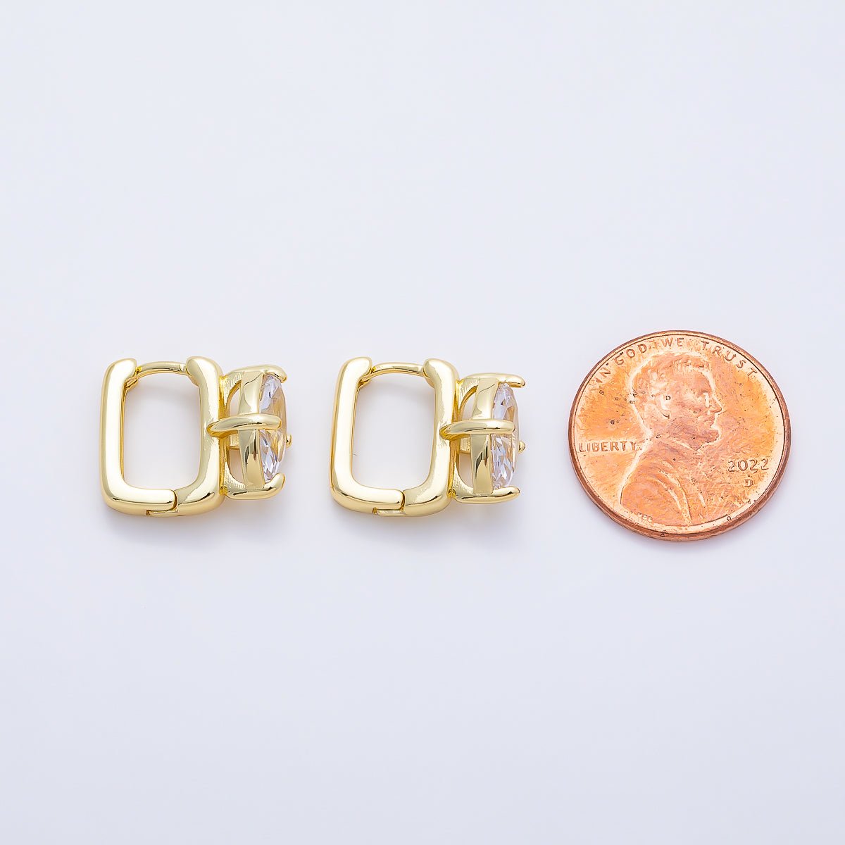 16K Gold Filled 15mm Clear Marquise Prong Rectangle Hoop in Gold & Silver | Earrings-00676 Earrings-00677 - DLUXCA