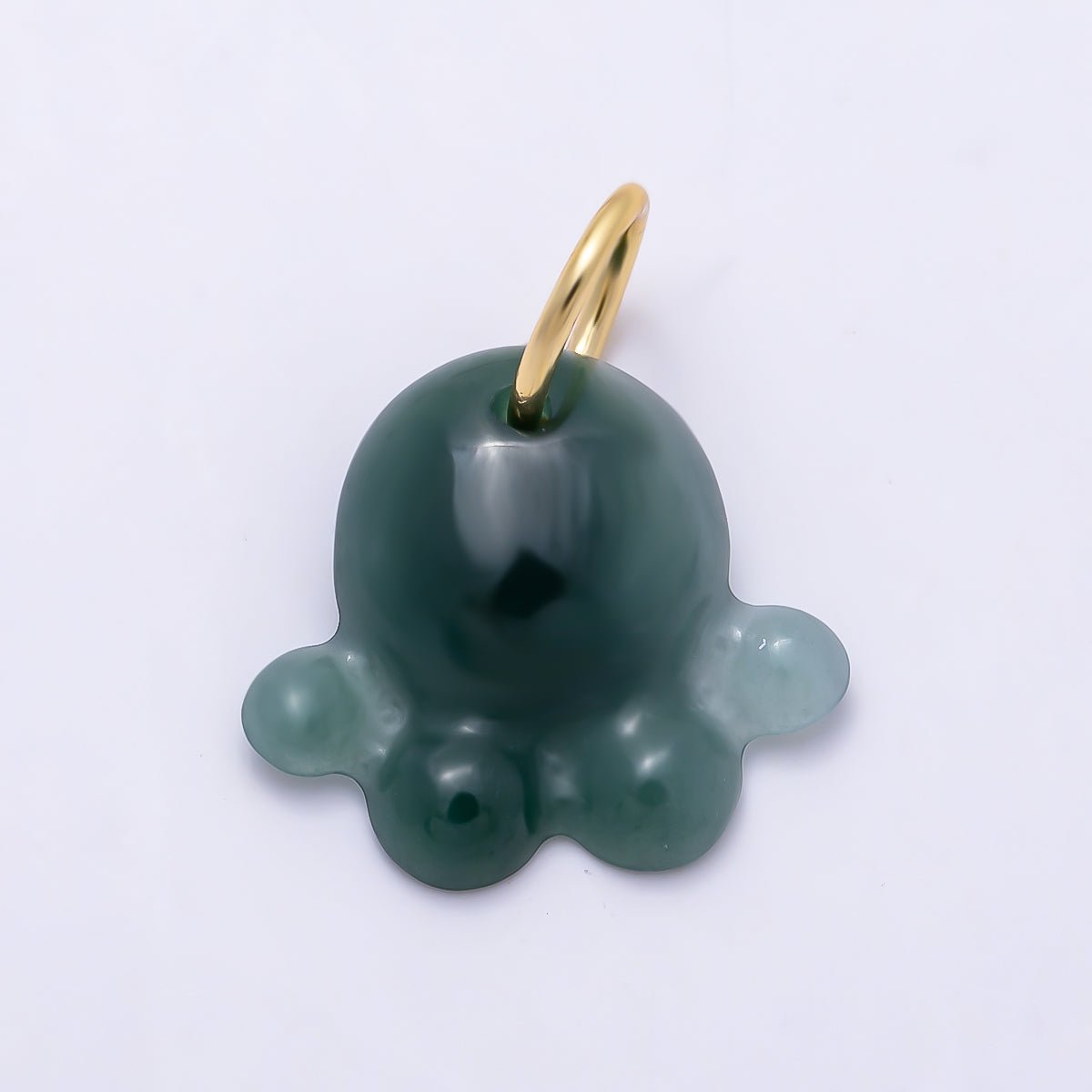 16K Gold Filled 15mm Green Aventurine Gemstone Octopus Ocean Animal Charm | Charms-01474 - DLUXCA