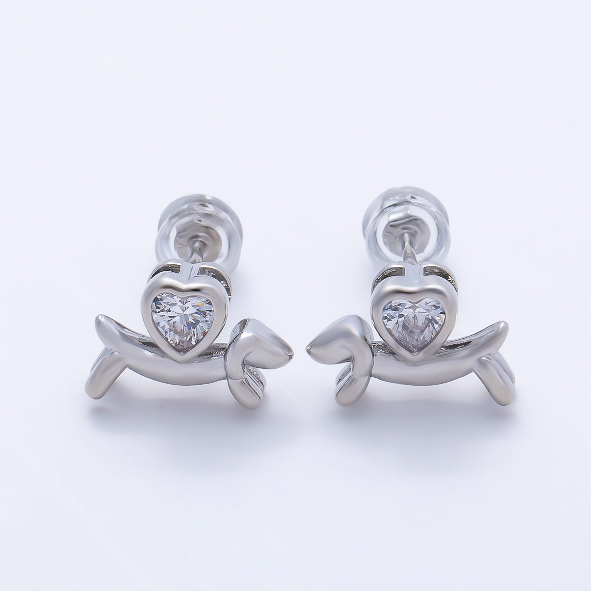 16K Gold Filled 15mm Heart CZ Puppy Animal Stud in Gold & Silver | Earrings-00674 Earrings-00675 - DLUXCA