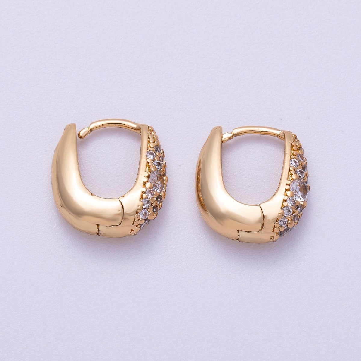 16K Gold Filled 15mm Micro Paved CZ Custer Dome Oblong Square Cartilage Huggie Earrings | Earrings - 00325 - DLUXCA