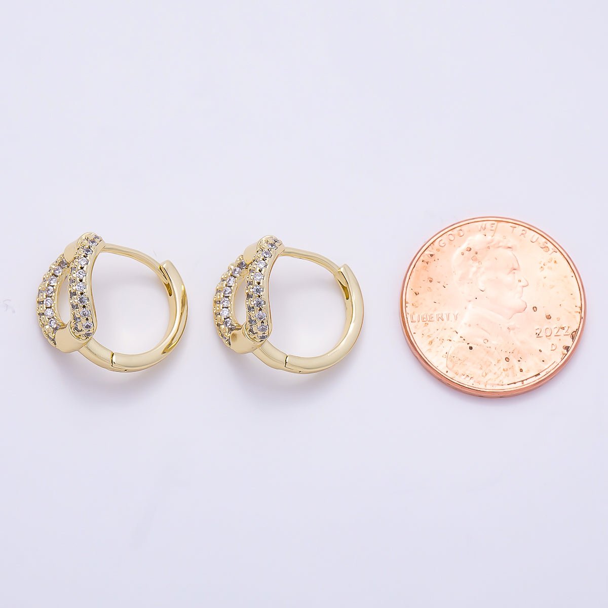 16K Gold Filled 15mm Micro Paved CZ Open Square Huggie Hoop | Earrings-00684 - DLUXCA