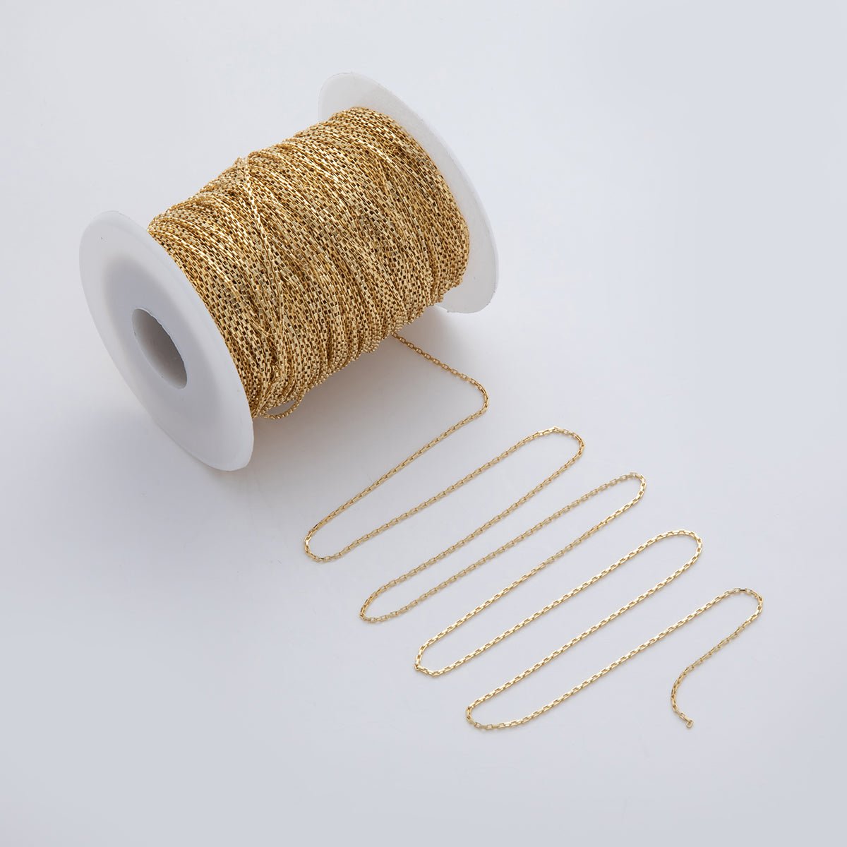 16K Gold Filled 1.5mm Mini Box Paperclip Link Unfinished Chain by Yard | Roll - 1561 - DLUXCA