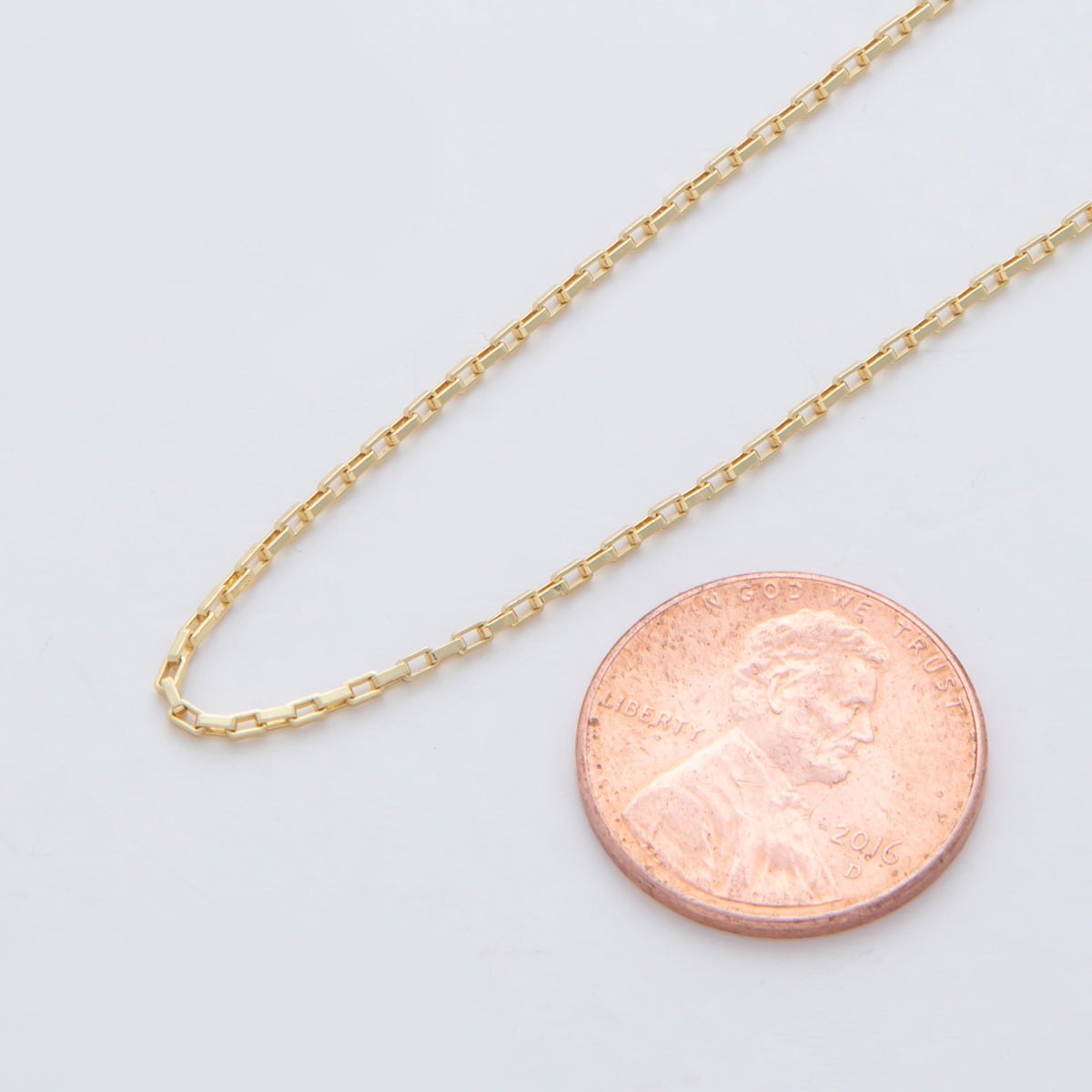 16K Gold Filled 1.5mm Mini Box Paperclip Link Unfinished Chain by Yard | Roll - 1561 - DLUXCA