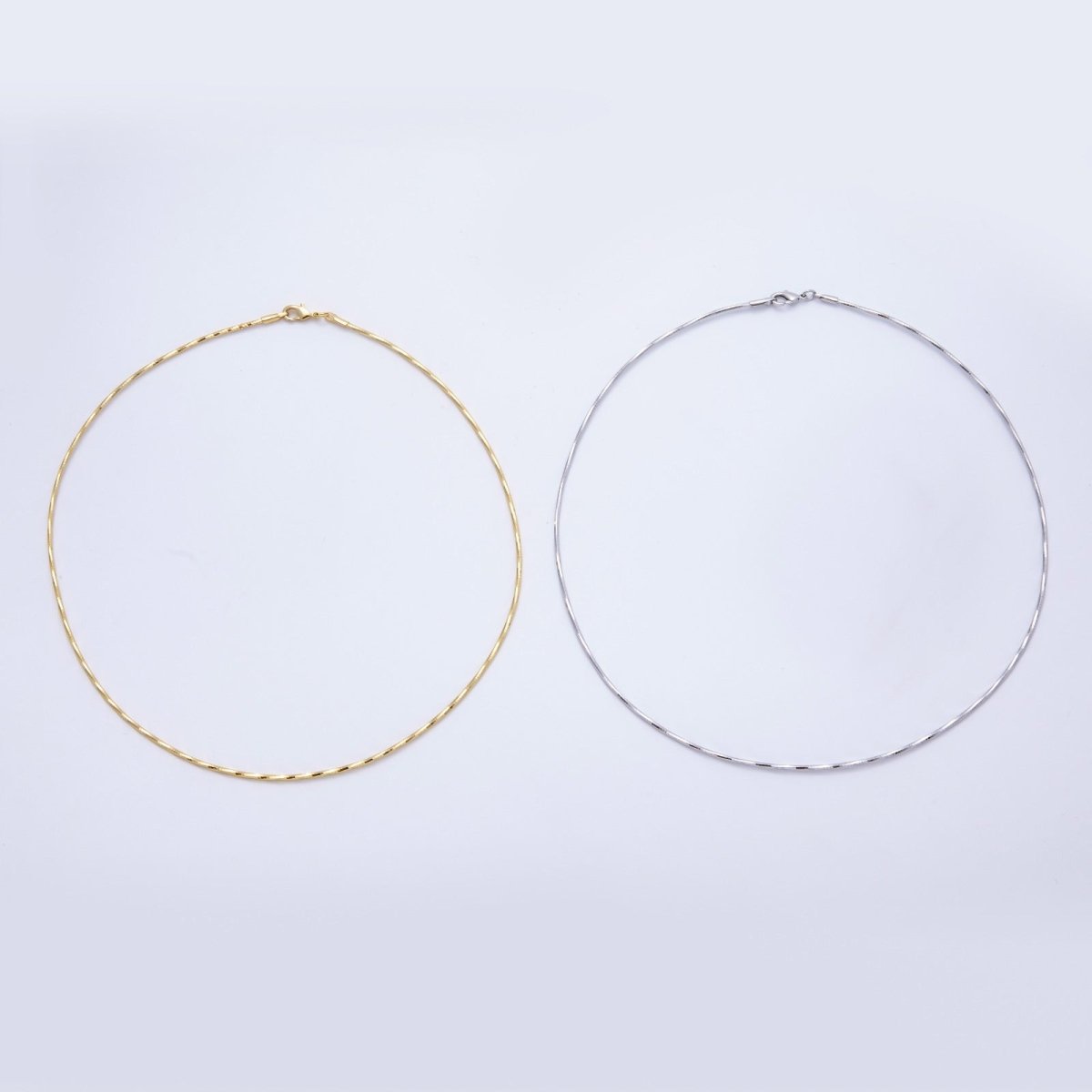 16K Gold Filled 1.5mm Minimalist Twisted Snake Chain 16 Inch Necklace in Gold & Silver | WA - 04472 WA - 04473 - DLUXCA