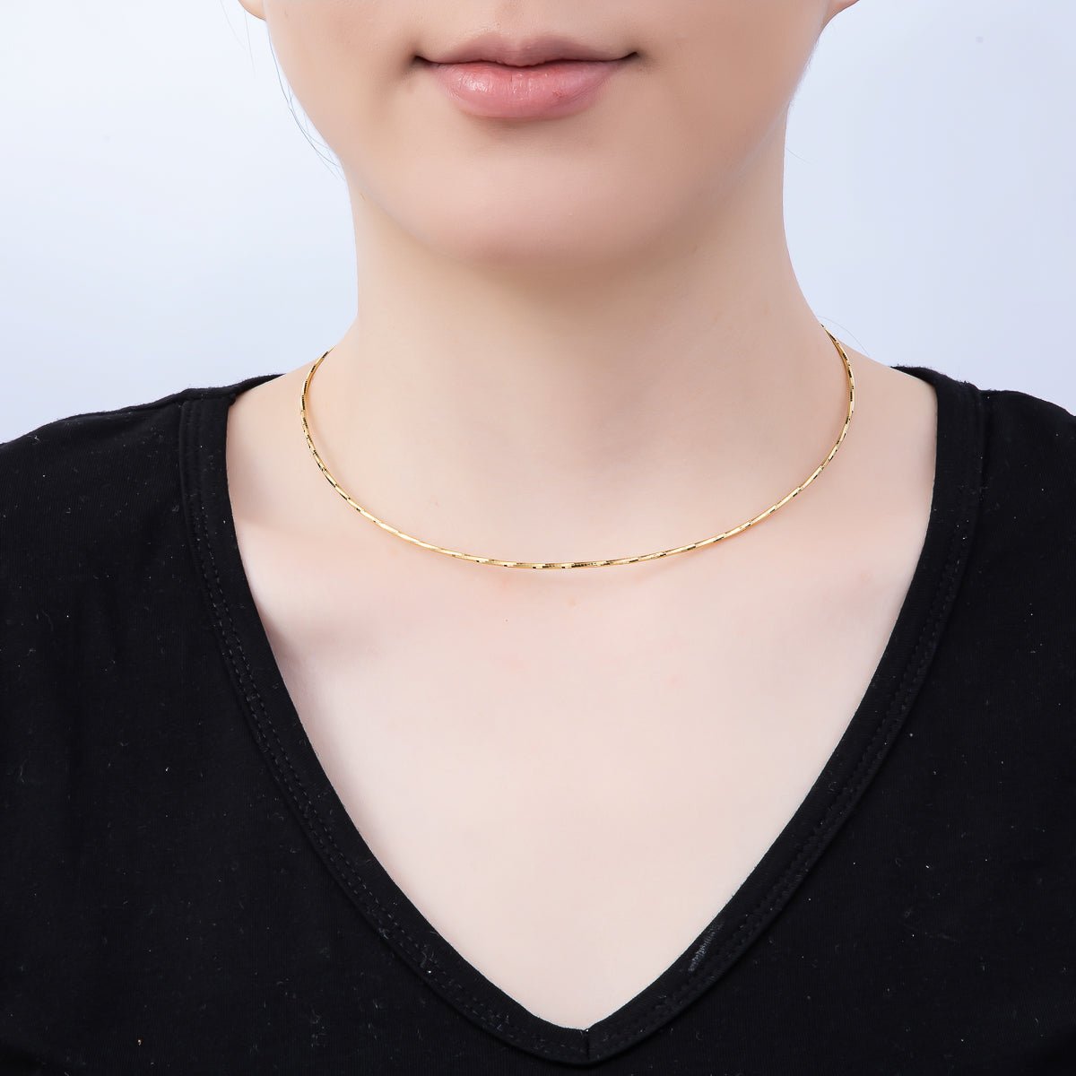 16K Gold Filled 1.5mm Minimalist Twisted Snake Chain 16 Inch Necklace in Gold & Silver | WA - 04472 WA - 04473 - DLUXCA
