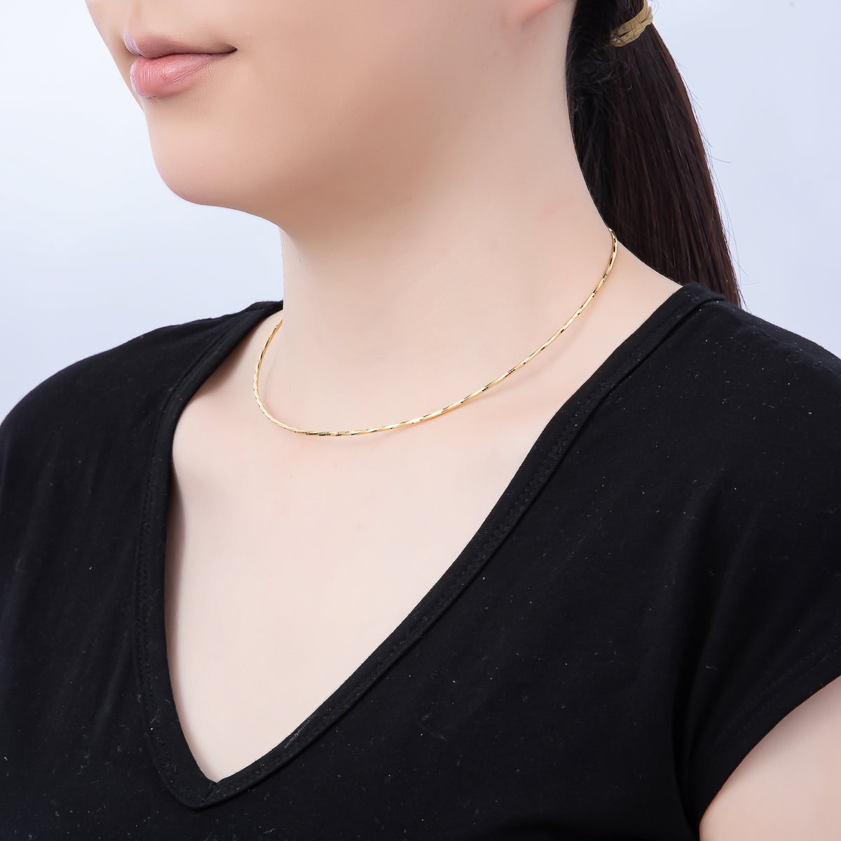 16K Gold Filled 1.5mm Minimalist Twisted Snake Chain 16 Inch Necklace in Gold & Silver | WA - 04472 WA - 04473 - DLUXCA