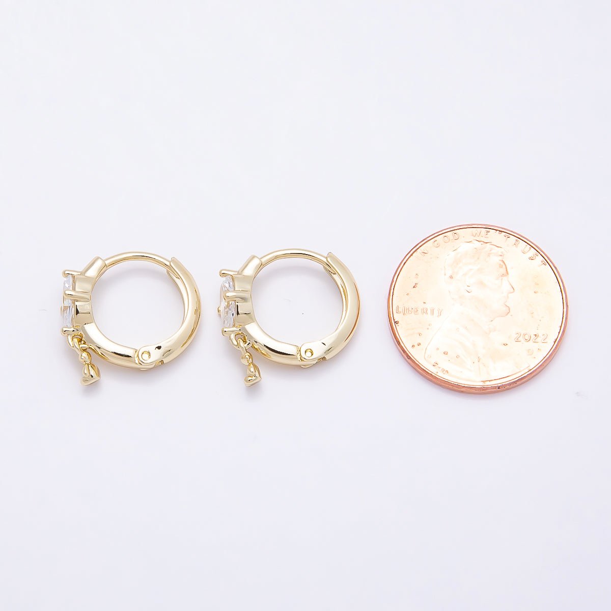 16K Gold Filled 15mm Oval Clear CZ Teddy Bear Drop Huggie Earrings | Earrings-00445 - DLUXCA