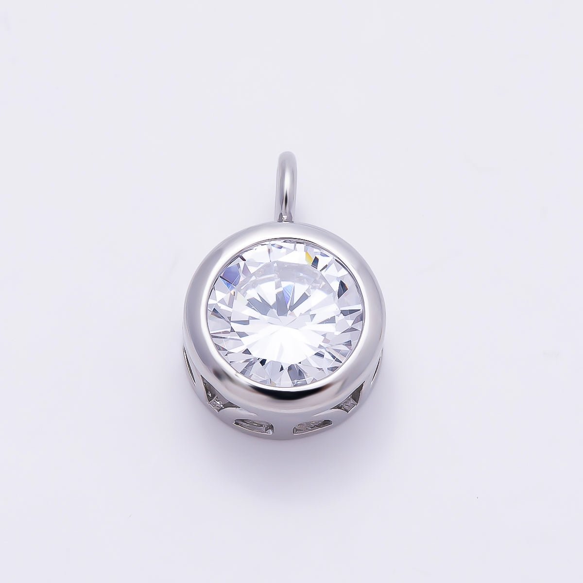 16K Gold Filled 15mm Round CZ Bezel Solitaire Pendant in Gold & Silver | Charms-01378 Charms-01379 - DLUXCA