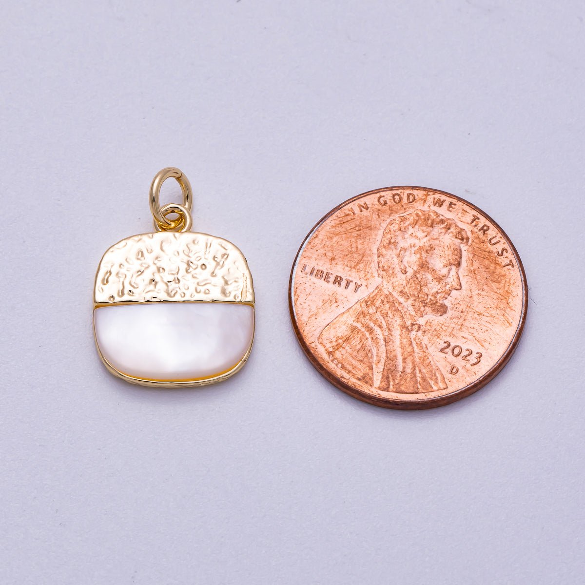 16K Gold Filled 15mm Shell Pearl Textured Square Charm | Charms - 00591 - DLUXCA