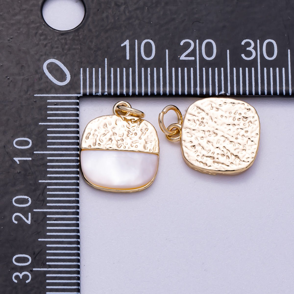 16K Gold Filled 15mm Shell Pearl Textured Square Charm | Charms - 00591 - DLUXCA