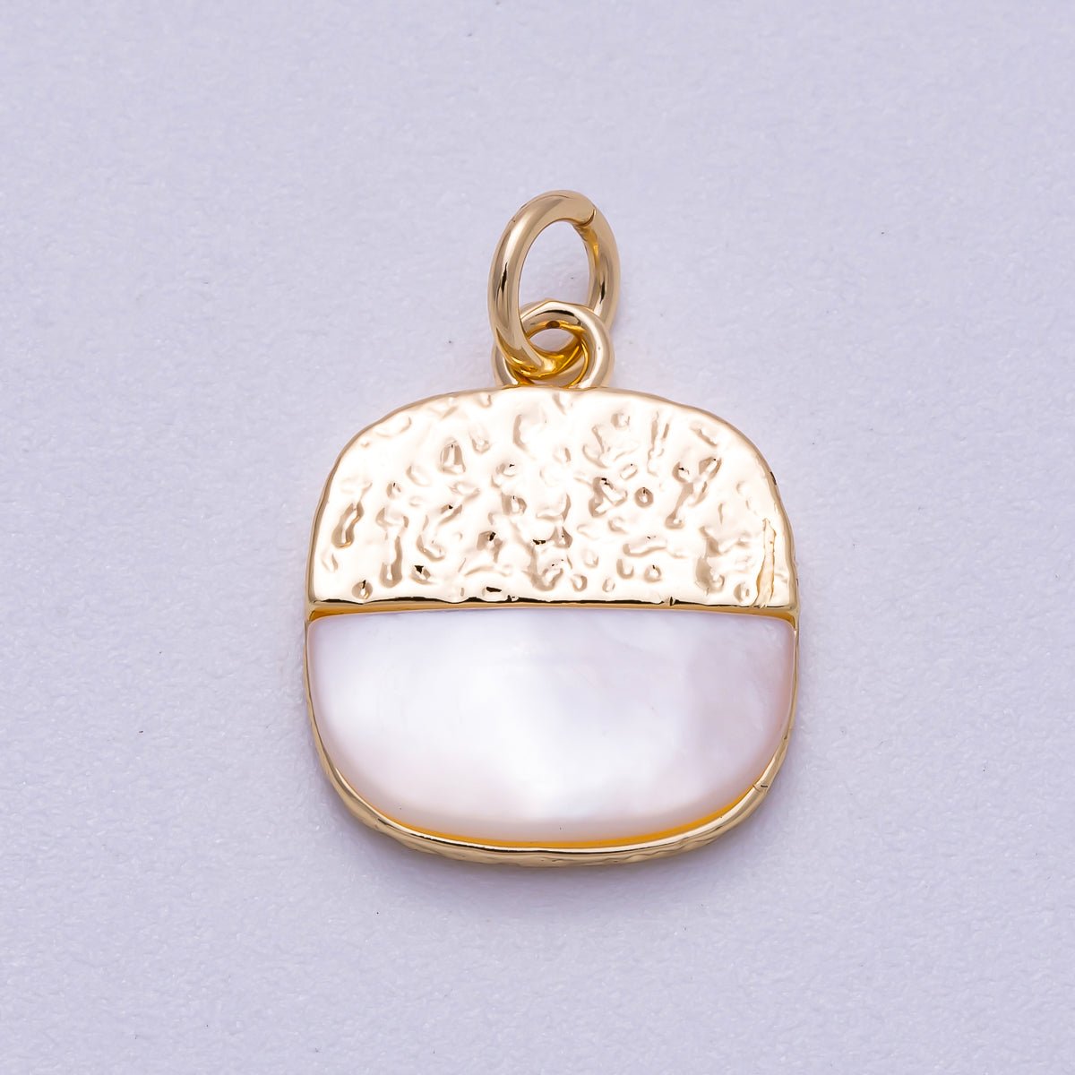 16K Gold Filled 15mm Shell Pearl Textured Square Charm | Charms - 00591 - DLUXCA