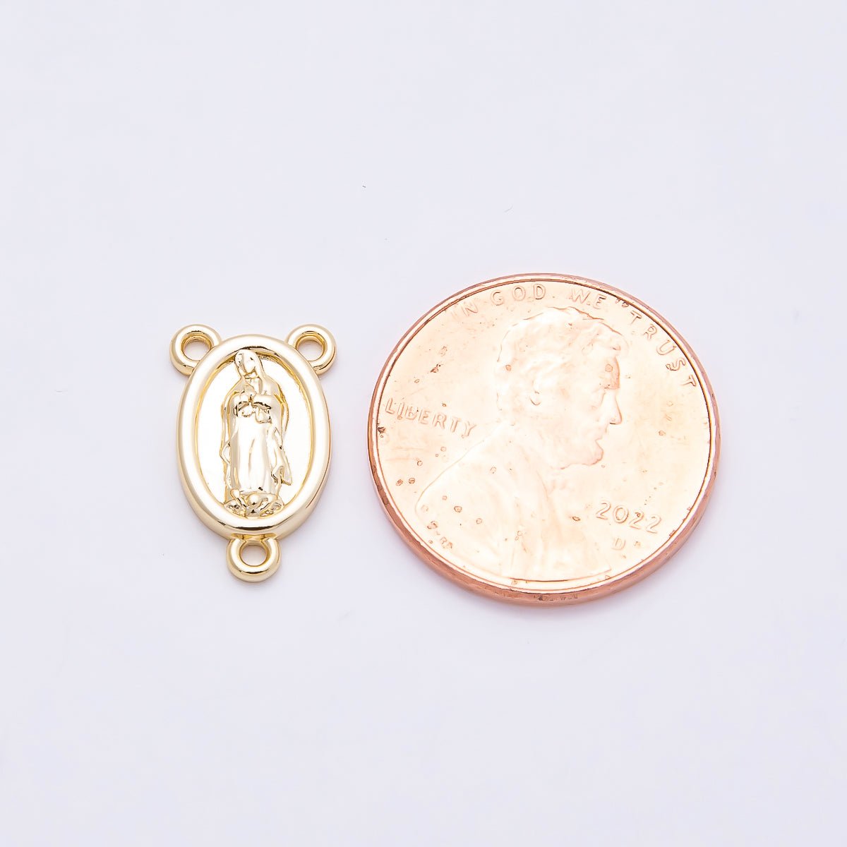 16K Gold Filled 15mm Virgin Mary Rosary Minimalist Triple Connector | Findings - 00166 - DLUXCA