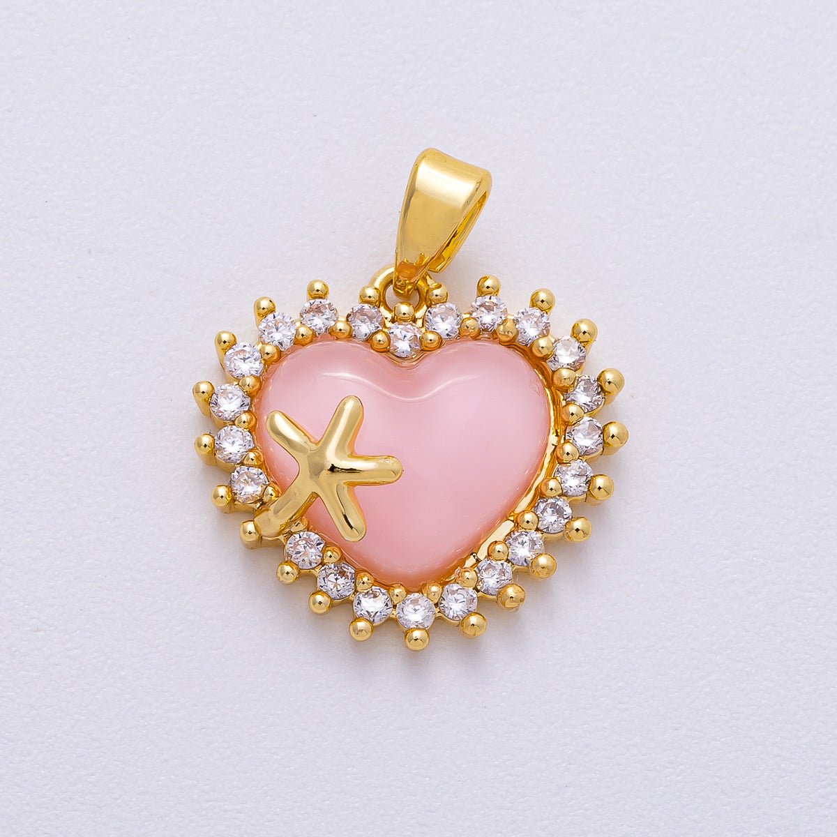 16K Gold Filled 15mm White, Pink, Blue Opal Micro Paved CZ Starfish Heart Pendant | Charms - 00483 ~ Charms - 00485 - DLUXCA