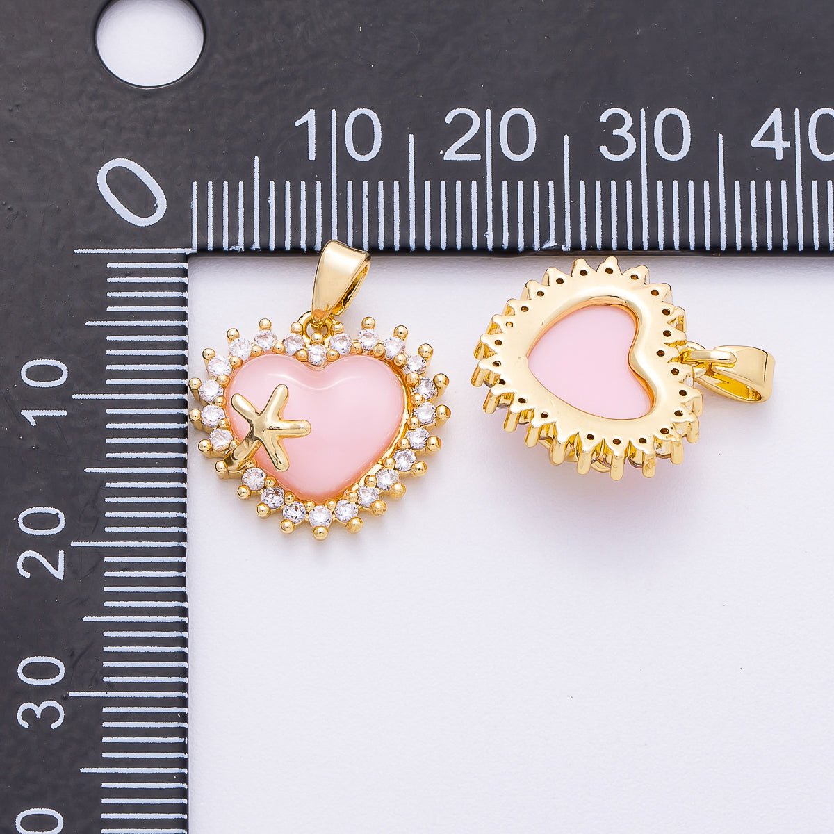 16K Gold Filled 15mm White, Pink, Blue Opal Micro Paved CZ Starfish Heart Pendant | Charms - 00483 ~ Charms - 00485 - DLUXCA