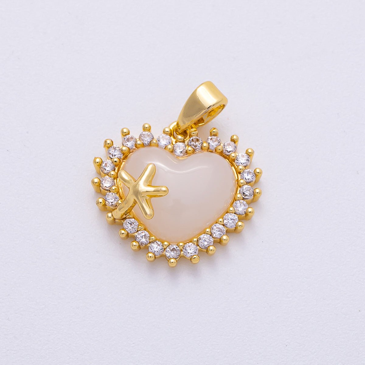 16K Gold Filled 15mm White, Pink, Blue Opal Micro Paved CZ Starfish Heart Pendant | Charms - 00483 ~ Charms - 00485 - DLUXCA