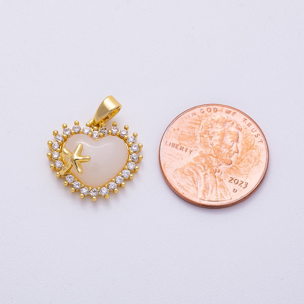 16K Gold Filled 15mm White, Pink, Blue Opal Micro Paved CZ Starfish Heart Pendant | Charms - 00483 ~ Charms - 00485 - DLUXCA