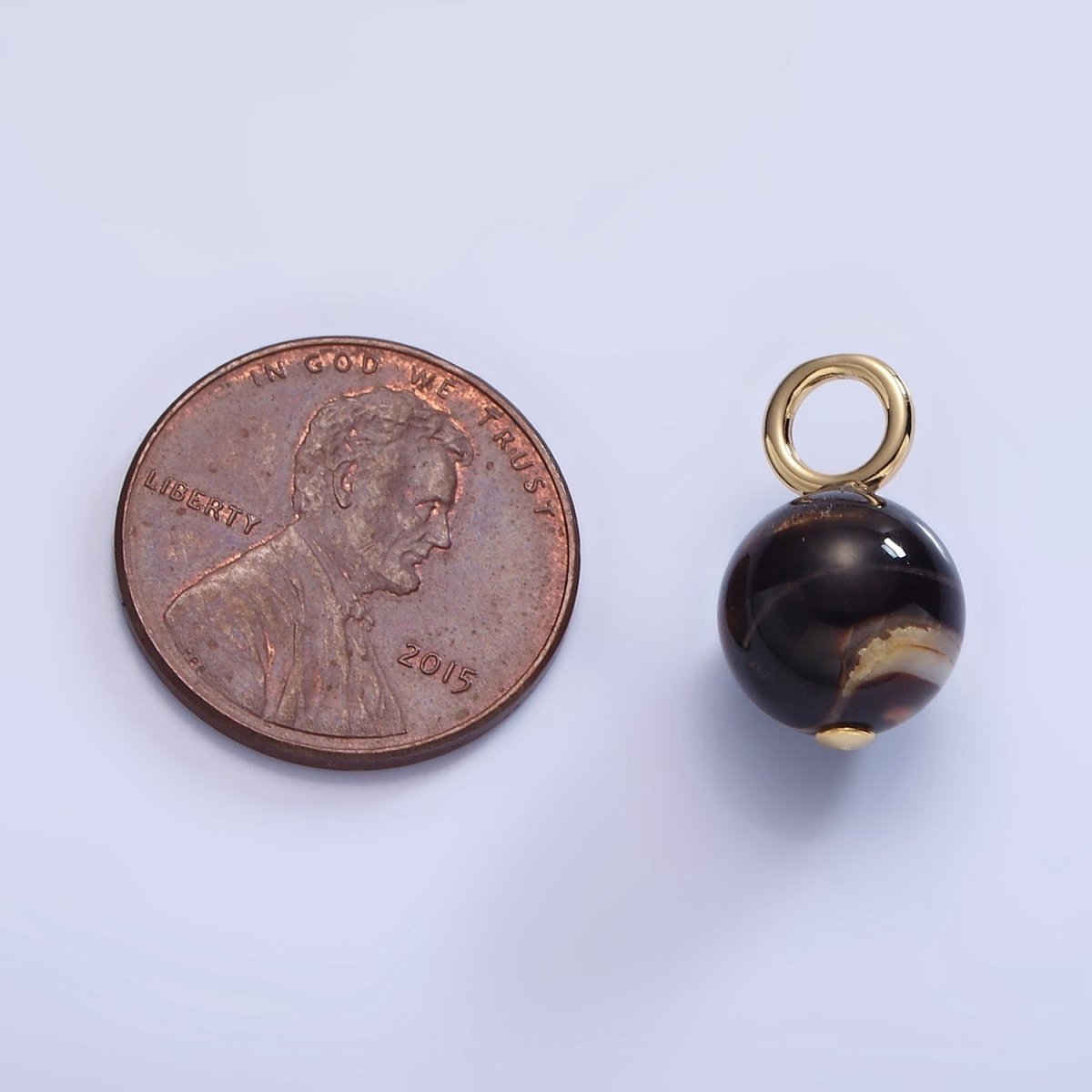 16K Gold Filled 16.5mm Dark Tiger Eye Round Drop Charm | P1777 - DLUXCA