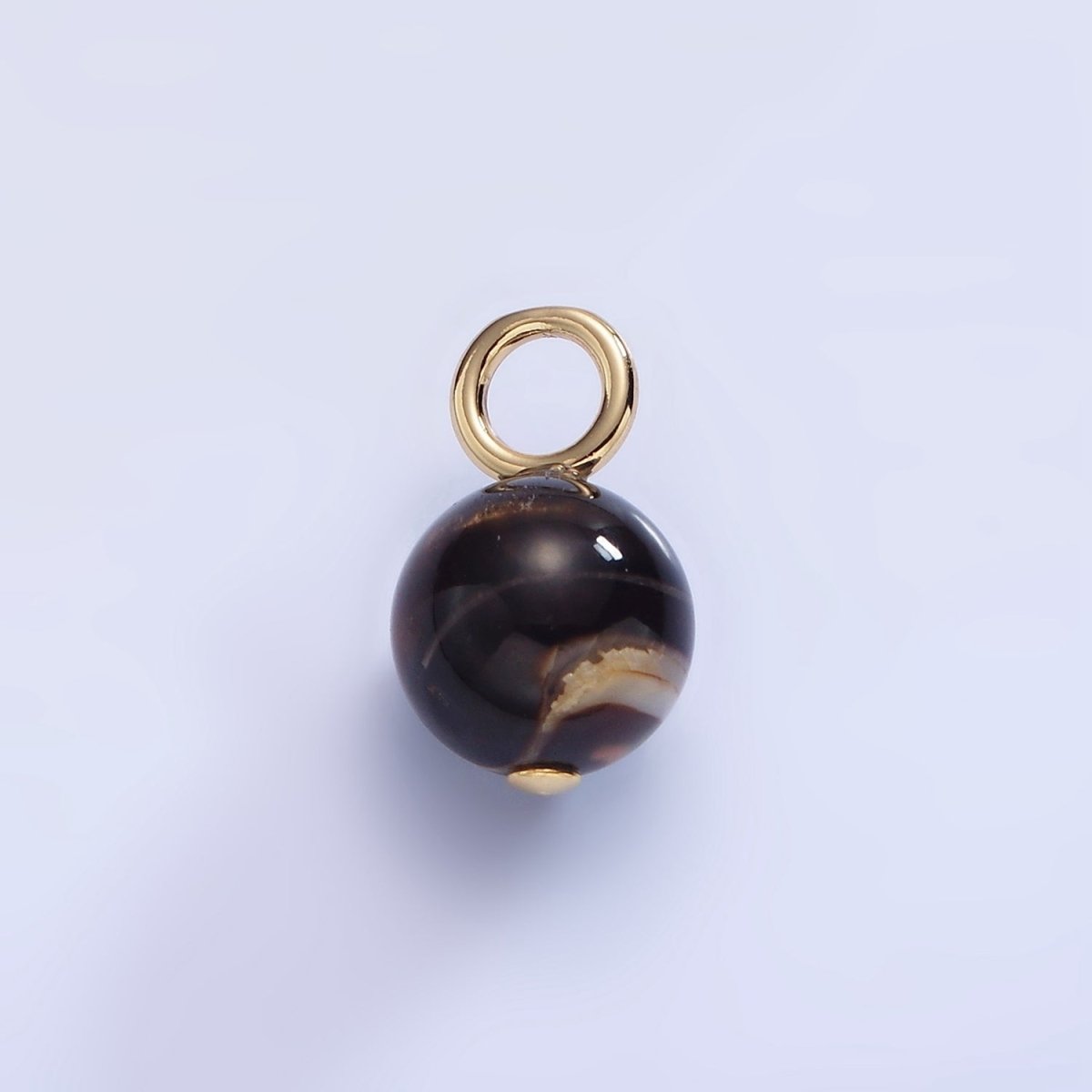 16K Gold Filled 16.5mm Dark Tiger Eye Round Drop Charm | P1777 - DLUXCA