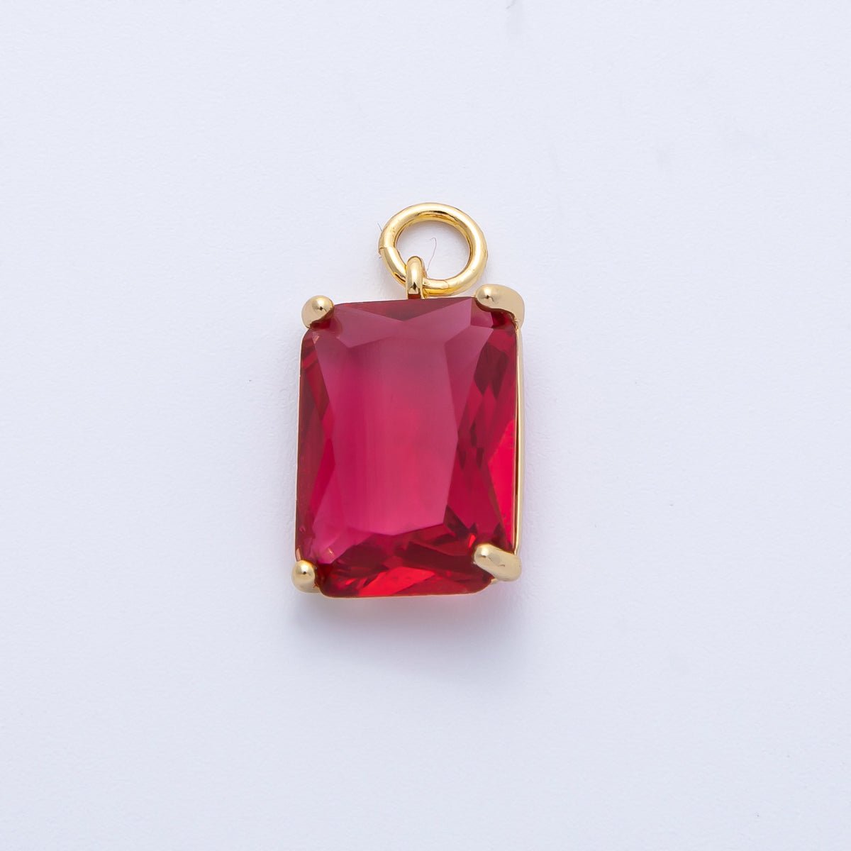 16K Gold Filled 16.5mm Green, Pink, Clear, Red, Blue, Purple Baguette CZ Charm in Gold & Silver | Charms - 00294 ~ Charms - 00302 - DLUXCA