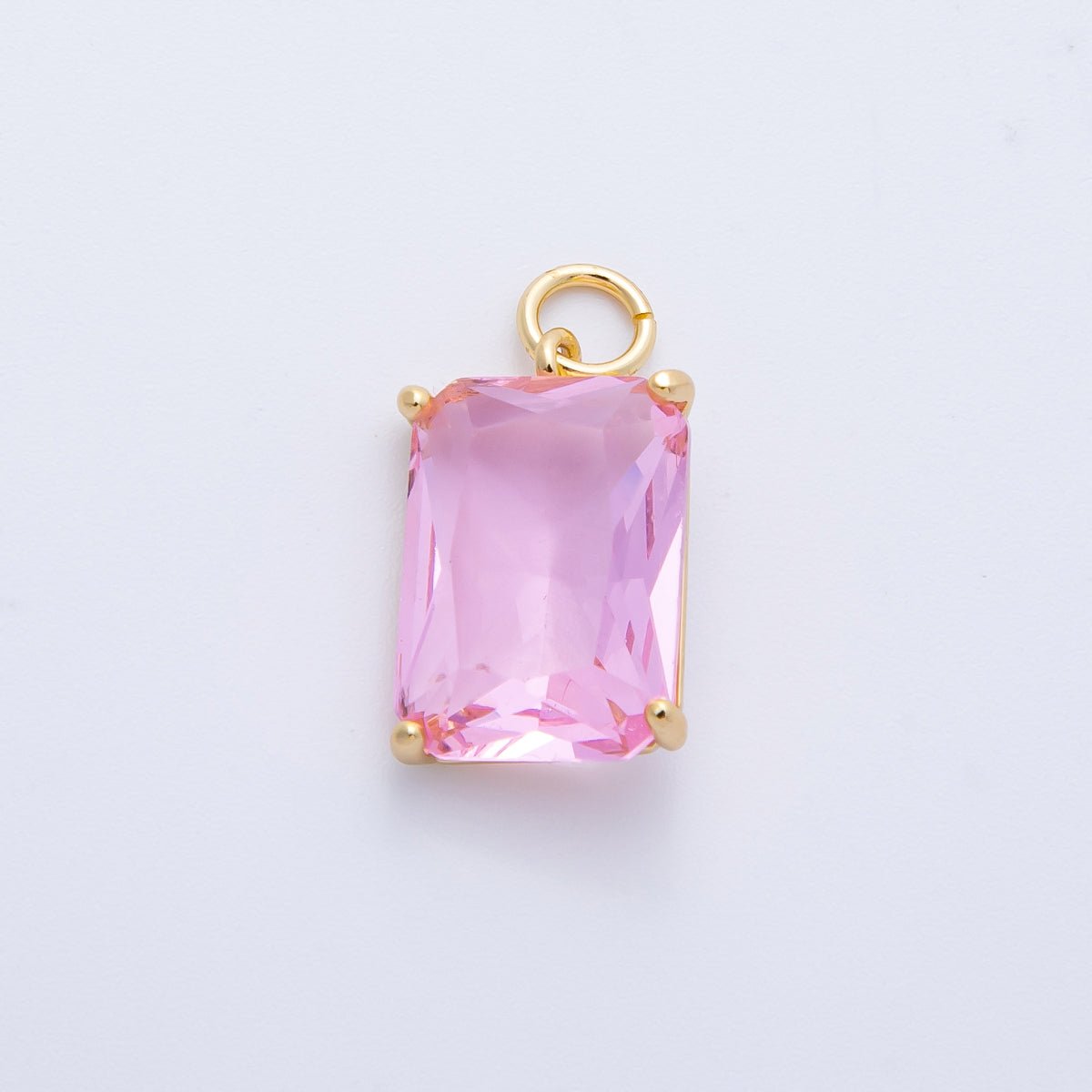 16K Gold Filled 16.5mm Green, Pink, Clear, Red, Blue, Purple Baguette CZ Charm in Gold & Silver | Charms - 00294 ~ Charms - 00302 - DLUXCA