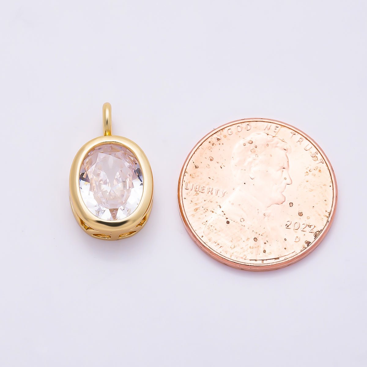16K Gold Filled 16.5mm Oval CZ Bezel Solitaire Pendant in Gold & Silver | Charms-01374 Charms-01375 - DLUXCA