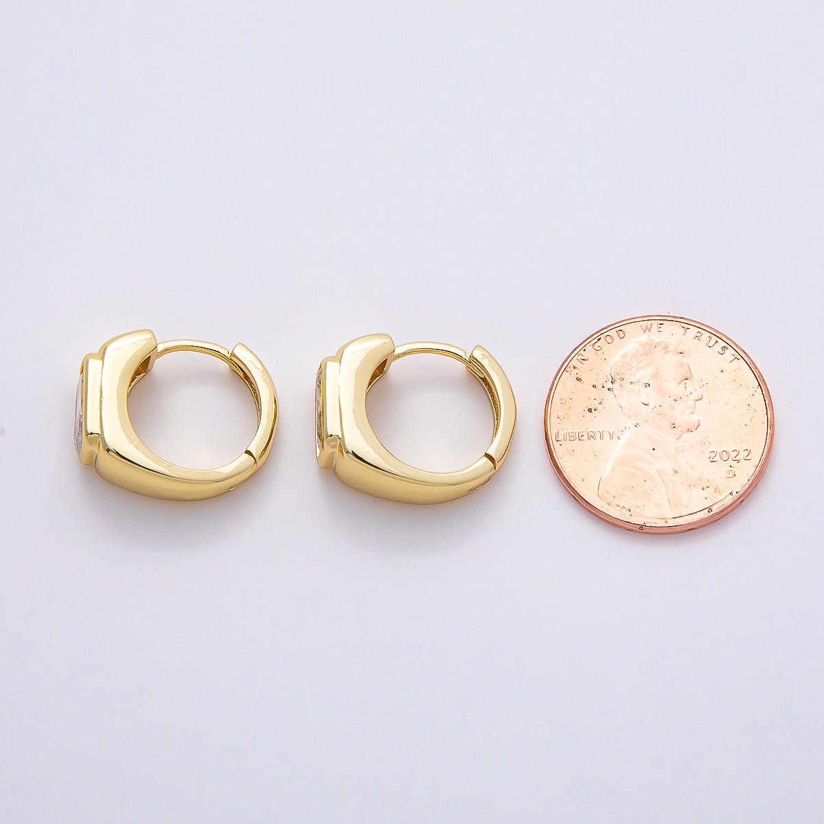16K Gold Filled 16mm Baguette CZ Thick Huggie Hoop Earrings | Earrings - 00365 - DLUXCA