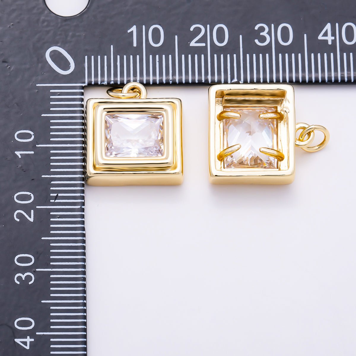 16K Gold Filled 16mm Clear CZ Geometric Square Bezel Charm | Charms-01910 - Charms-01911 - DLUXCA
