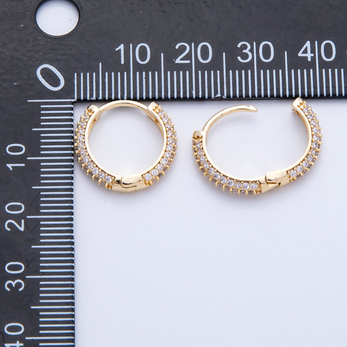 16K Gold Filled 16mm Clear CZ Micro Paved Huggie | Earrings - 00217 - DLUXCA