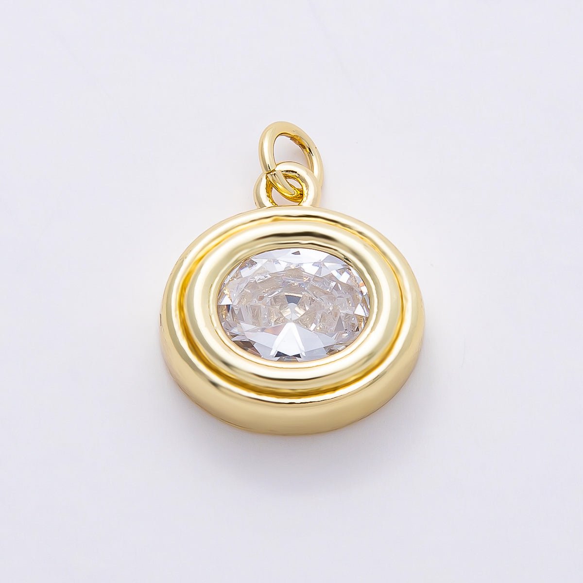 16K Gold Filled 16mm Clear CZ Round Bezel Solitaire Charm | Charms - 00759 - DLUXCA