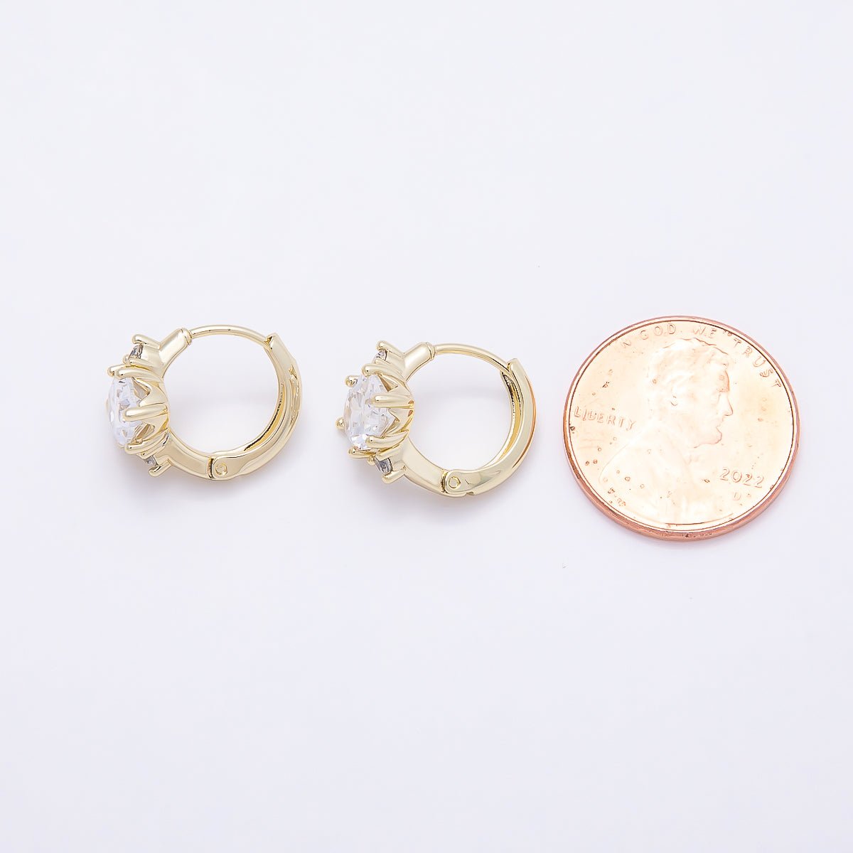 16K Gold Filled 16mm Clear Oval CZ Solitaire Cartilage Huggie Earrings | Earrings-00435 - DLUXCA