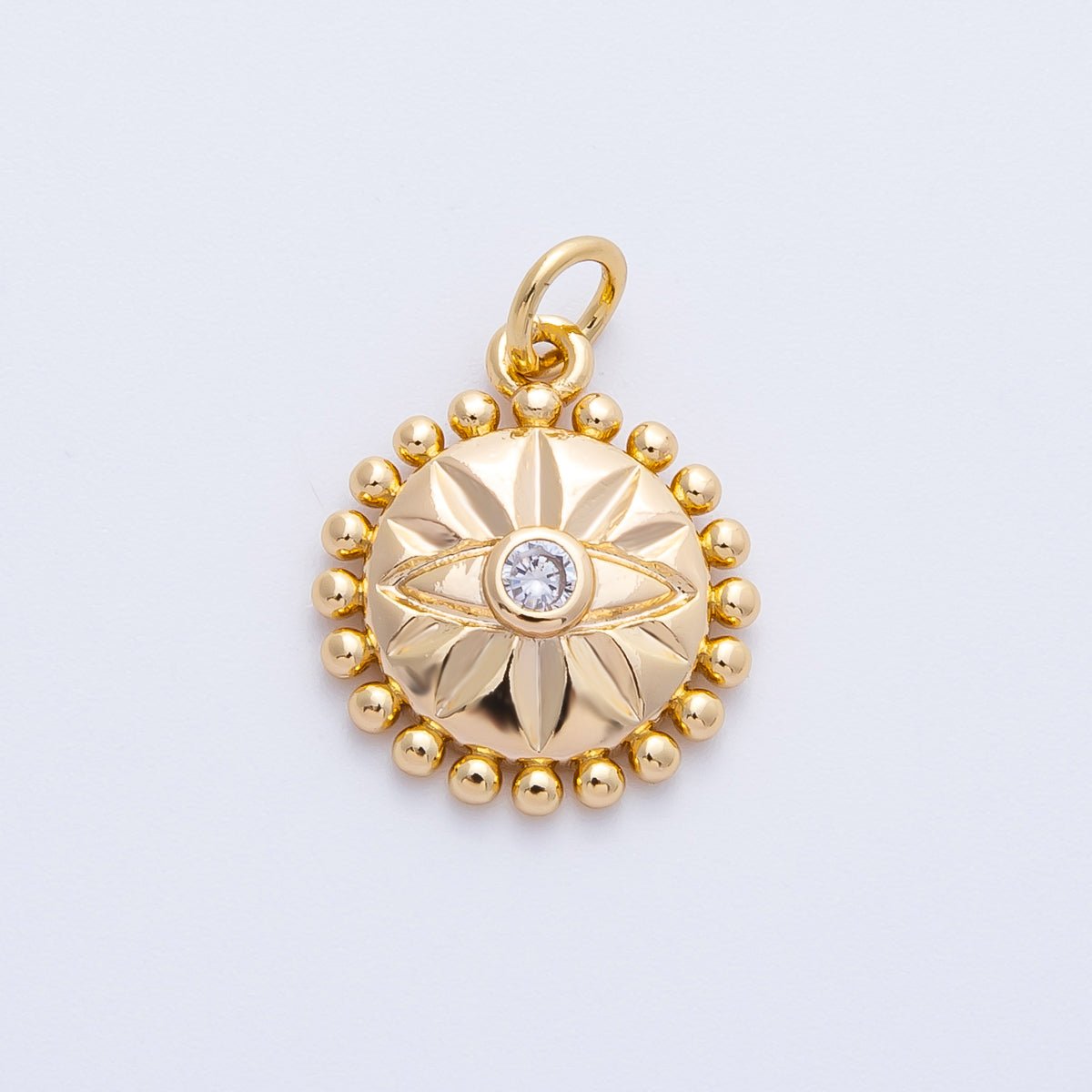16K Gold Filled 16mm Evil Eye Sunburst Dotted Round Charm | Charms - 00399 - DLUXCA