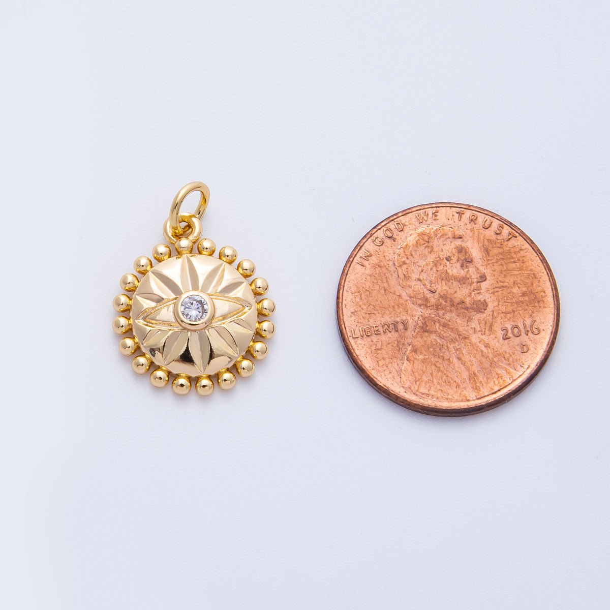 16K Gold Filled 16mm Evil Eye Sunburst Dotted Round Charm | Charms - 00399 - DLUXCA