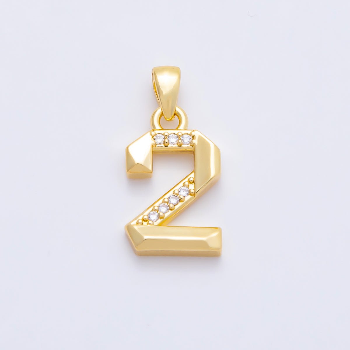 16K Gold Filled 16mm Micro Paved CZ Edged Geometric Number Numerology Charm | Charms-01217 ~ Charms-01226 - DLUXCA