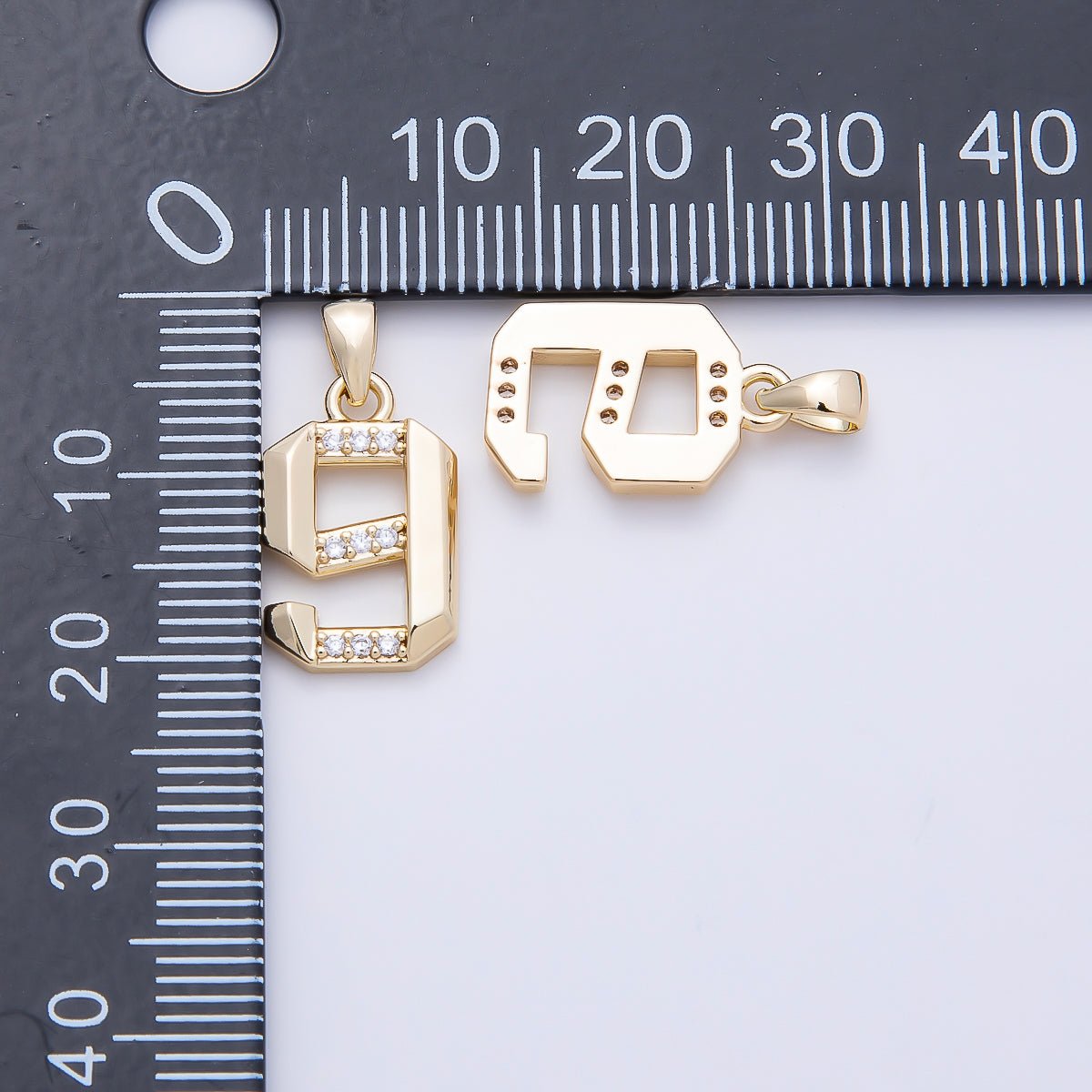 16K Gold Filled 16mm Micro Paved CZ Edged Geometric Number Numerology Charm | Charms-01217 ~ Charms-01226 - DLUXCA
