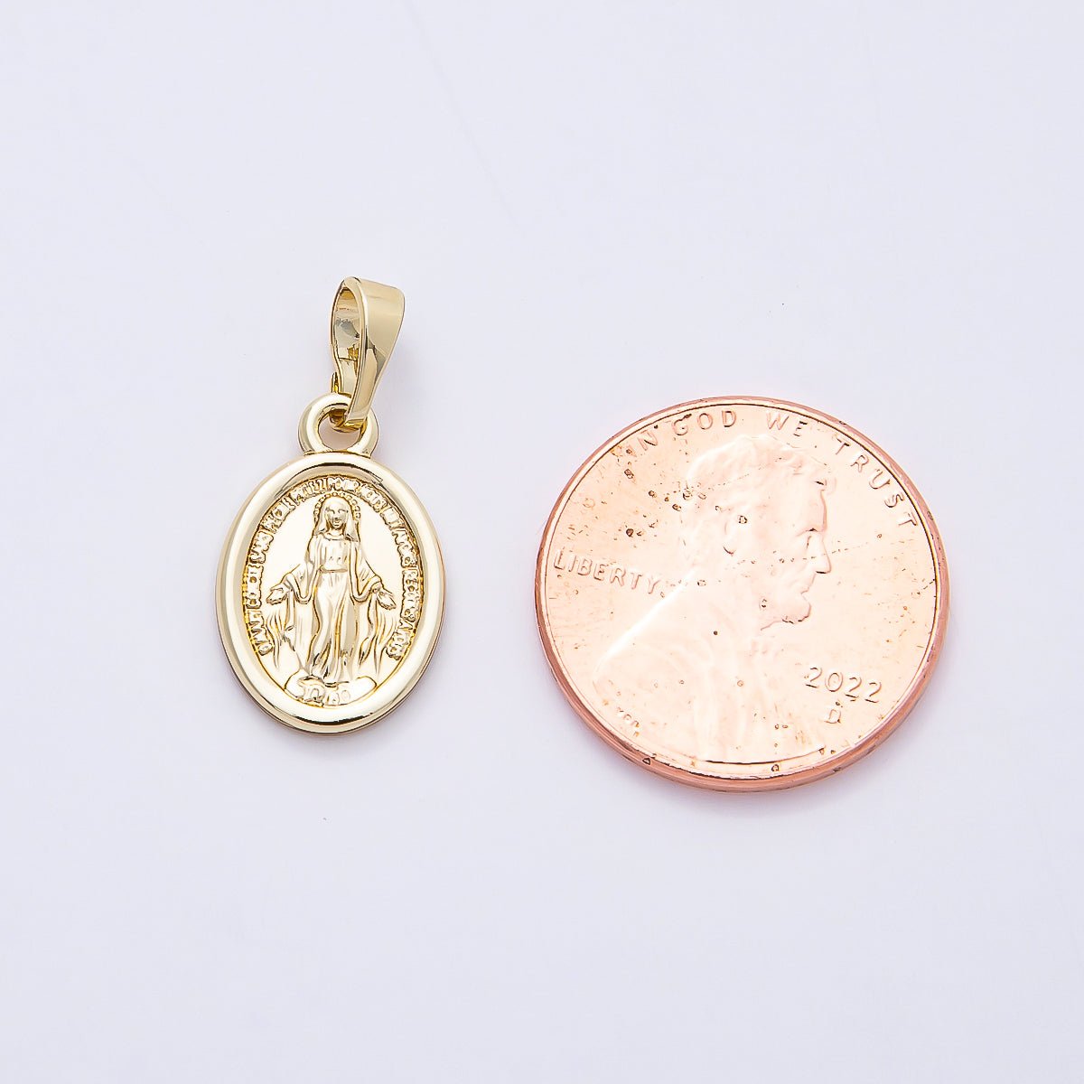 16K Gold Filled 16mm Minimalist Virgin Mary Medallion Oval Pendant | Charms - 00764 - DLUXCA