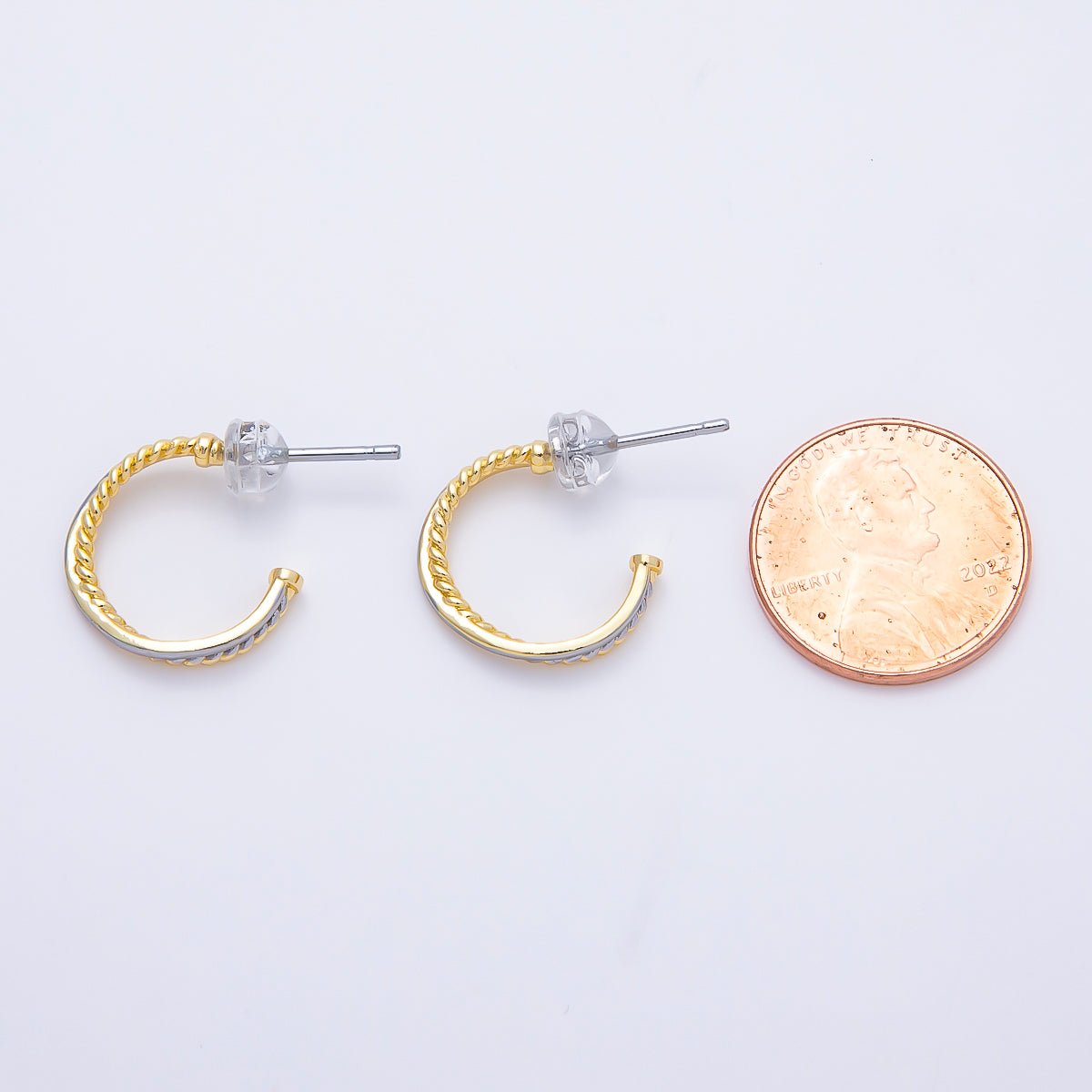 16K Gold Filled 16mm Mixed Metal Croissant Double C-Shaped Hoop in Silver & Gold | Earrings-00650 - DLUXCA