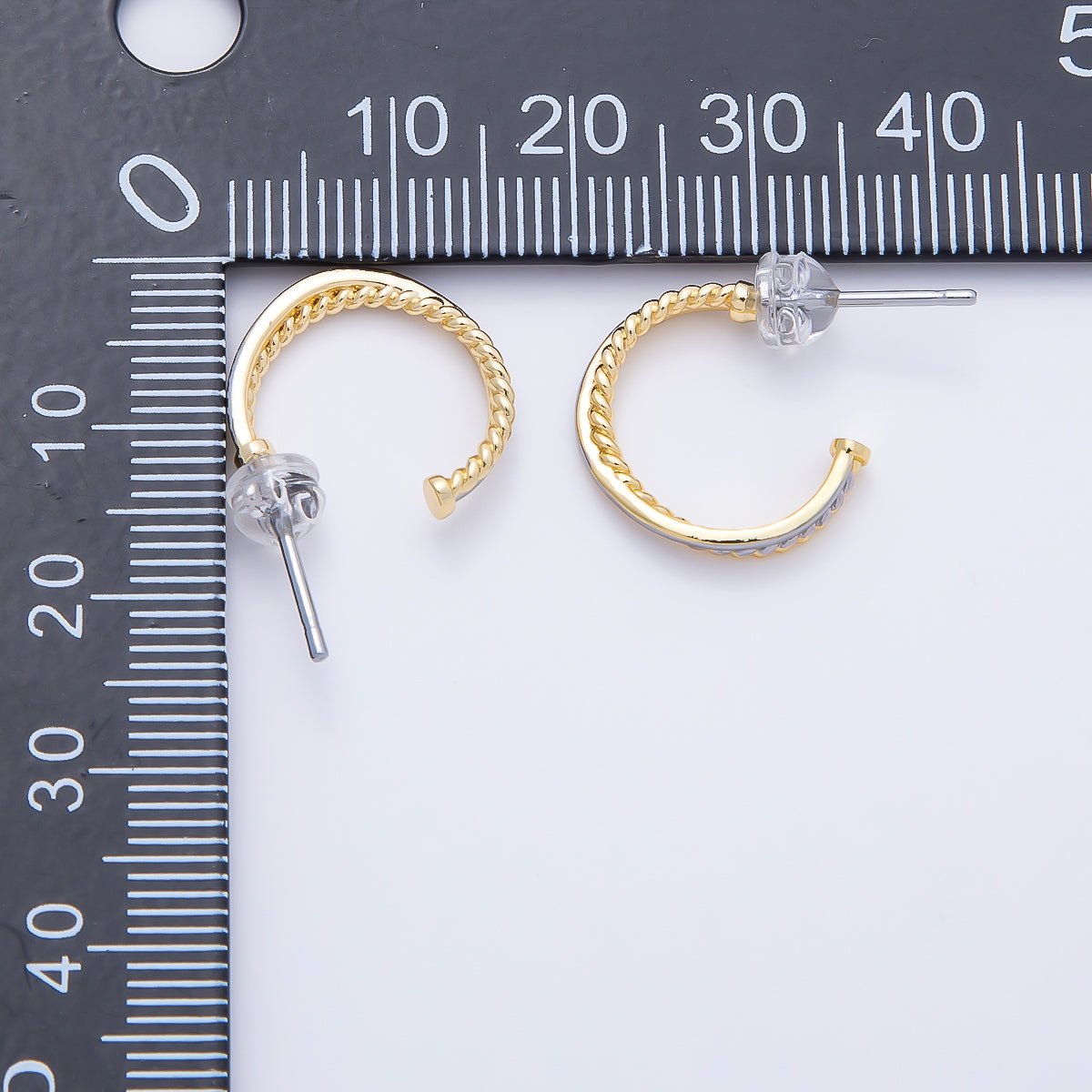 16K Gold Filled 16mm Mixed Metal Croissant Double C-Shaped Hoop in Silver & Gold | Earrings-00650 - DLUXCA