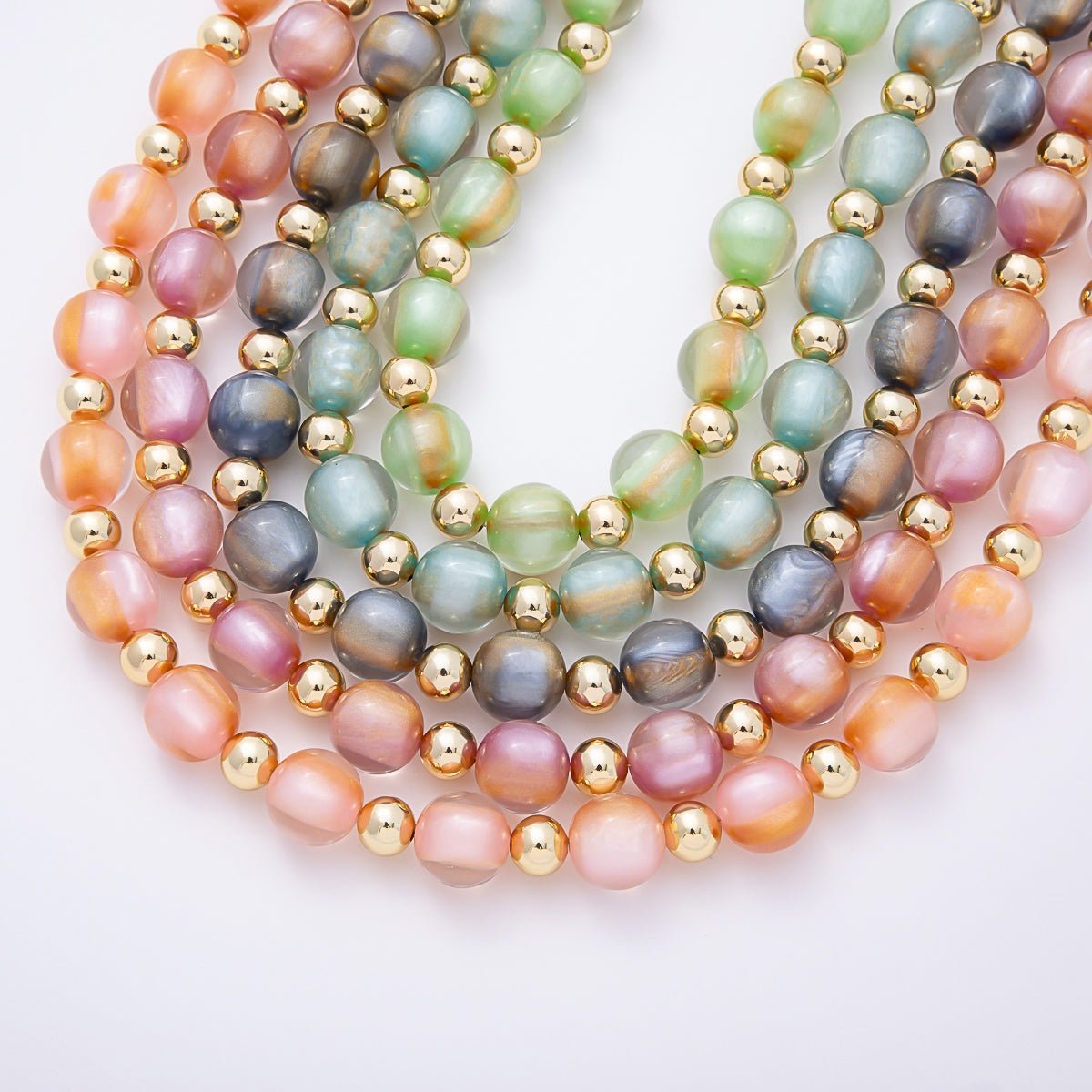 16K Gold Filled 16mm Multicolor Cat's Eye Glass Beads 19 Inch Necklace | WA-00385 - DLUXCA